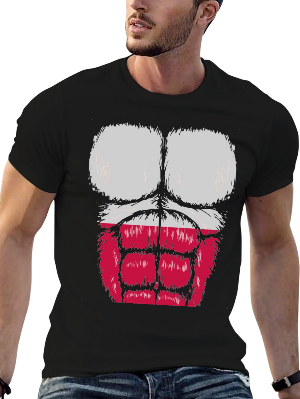 Funny Muscle Chest Poland Flag Graphic Tee