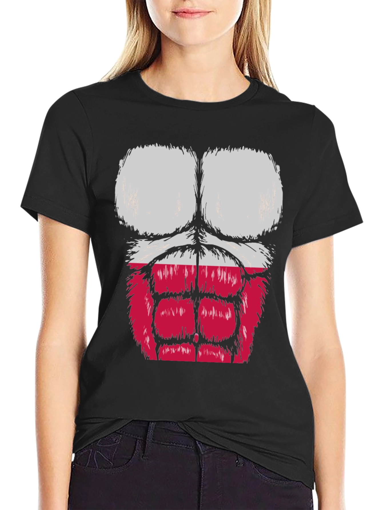 Funny Muscle Chest Poland Flag Graphic Tee