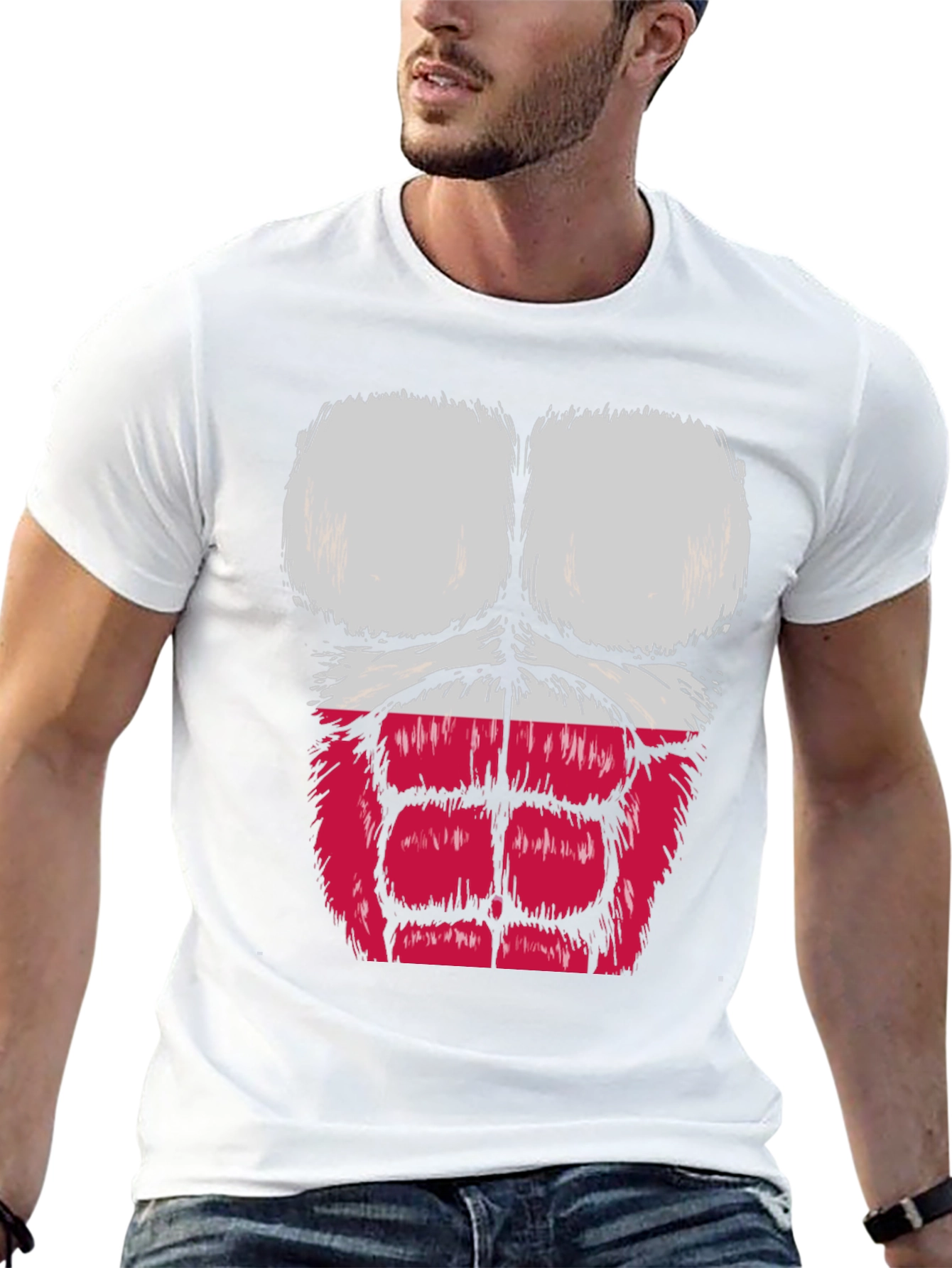 Funny Muscle Chest Poland Flag Graphic Tee