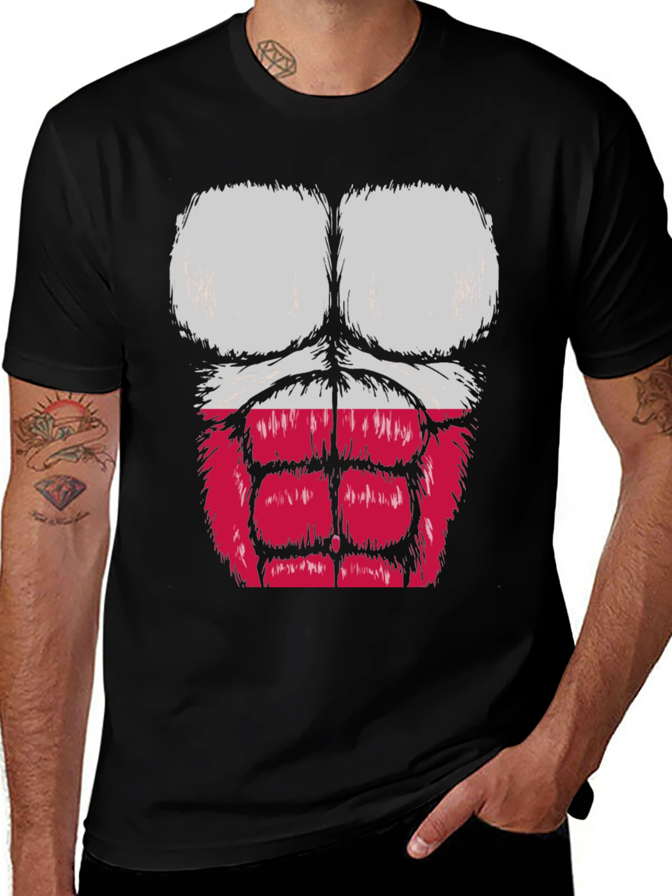 Funny Muscle Chest Poland Flag Graphic Tee