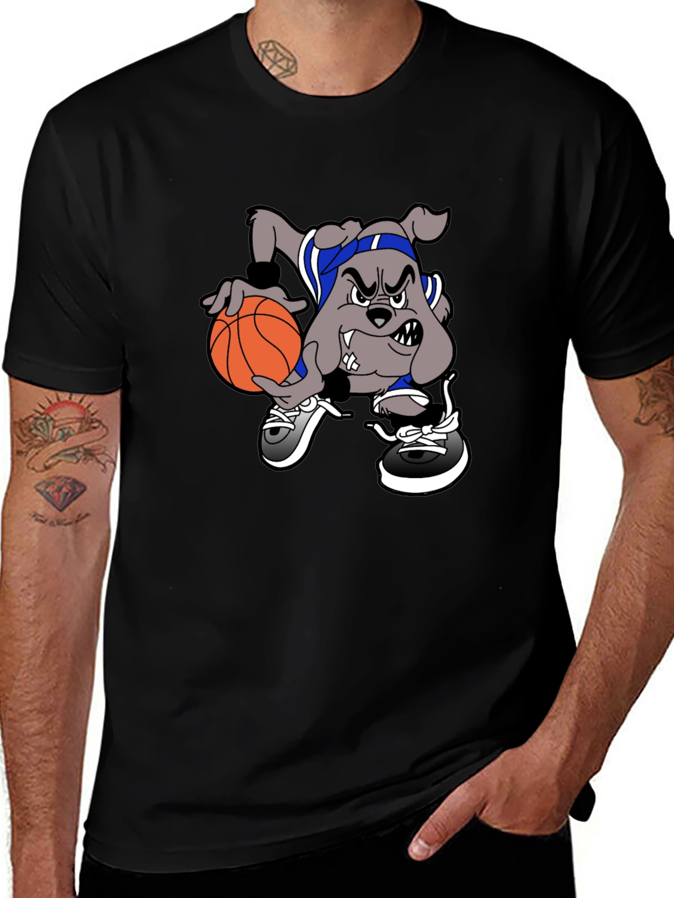 Cartoon Bulldog Basketball T-Shirt