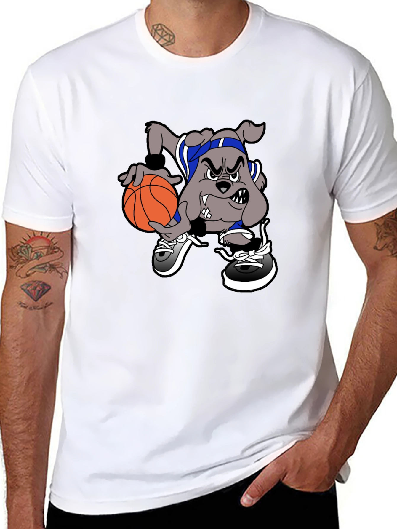 Cartoon Bulldog Basketball T-Shirt