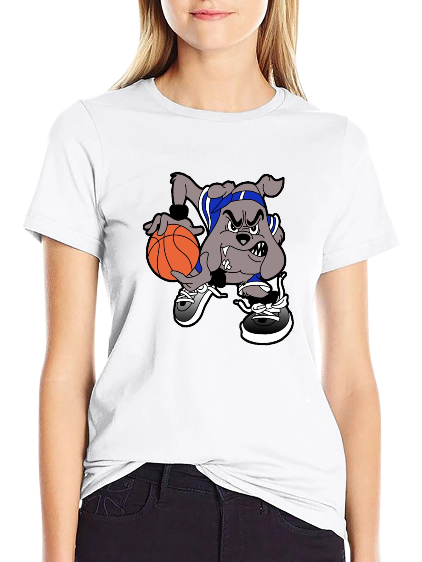 Cartoon Bulldog Basketball T-Shirt