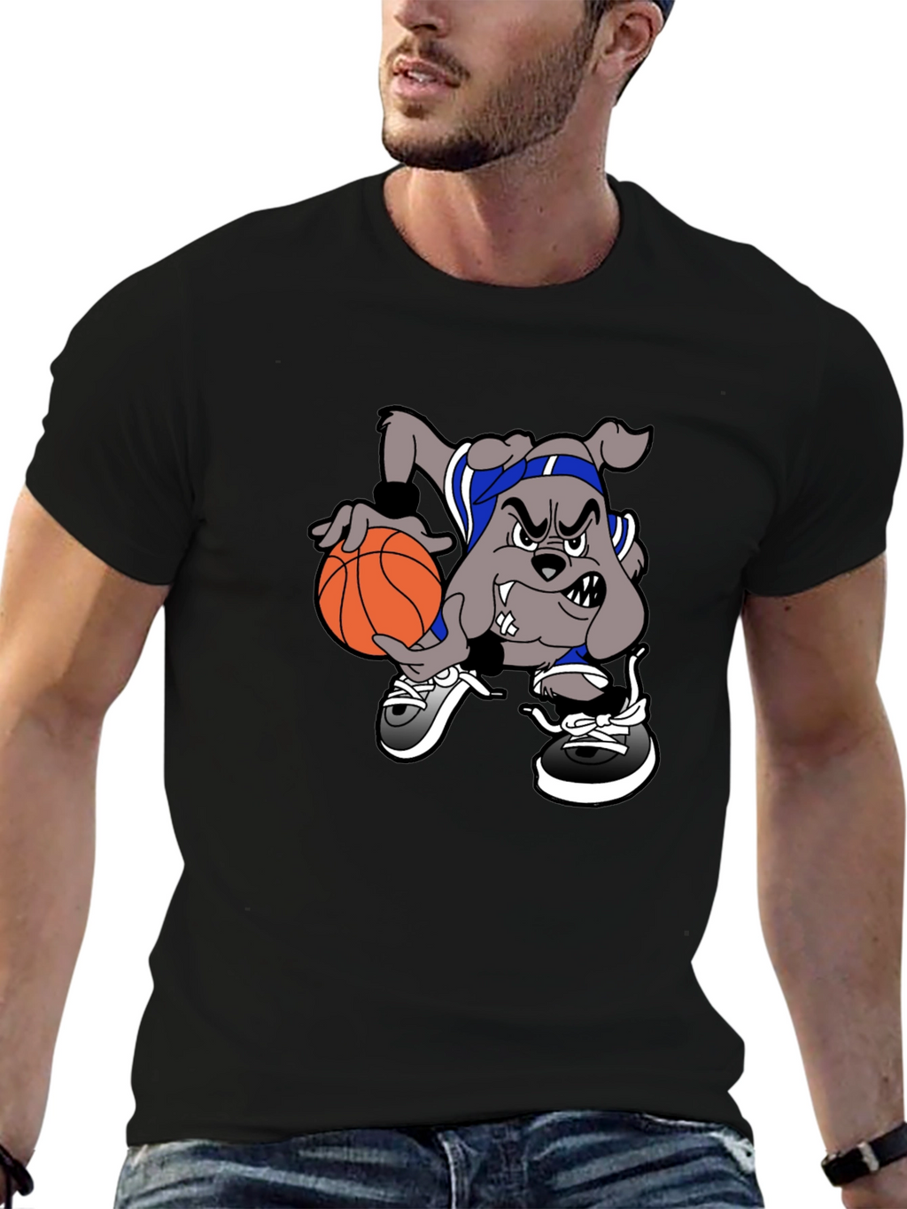 Cartoon Bulldog Basketball T-Shirt