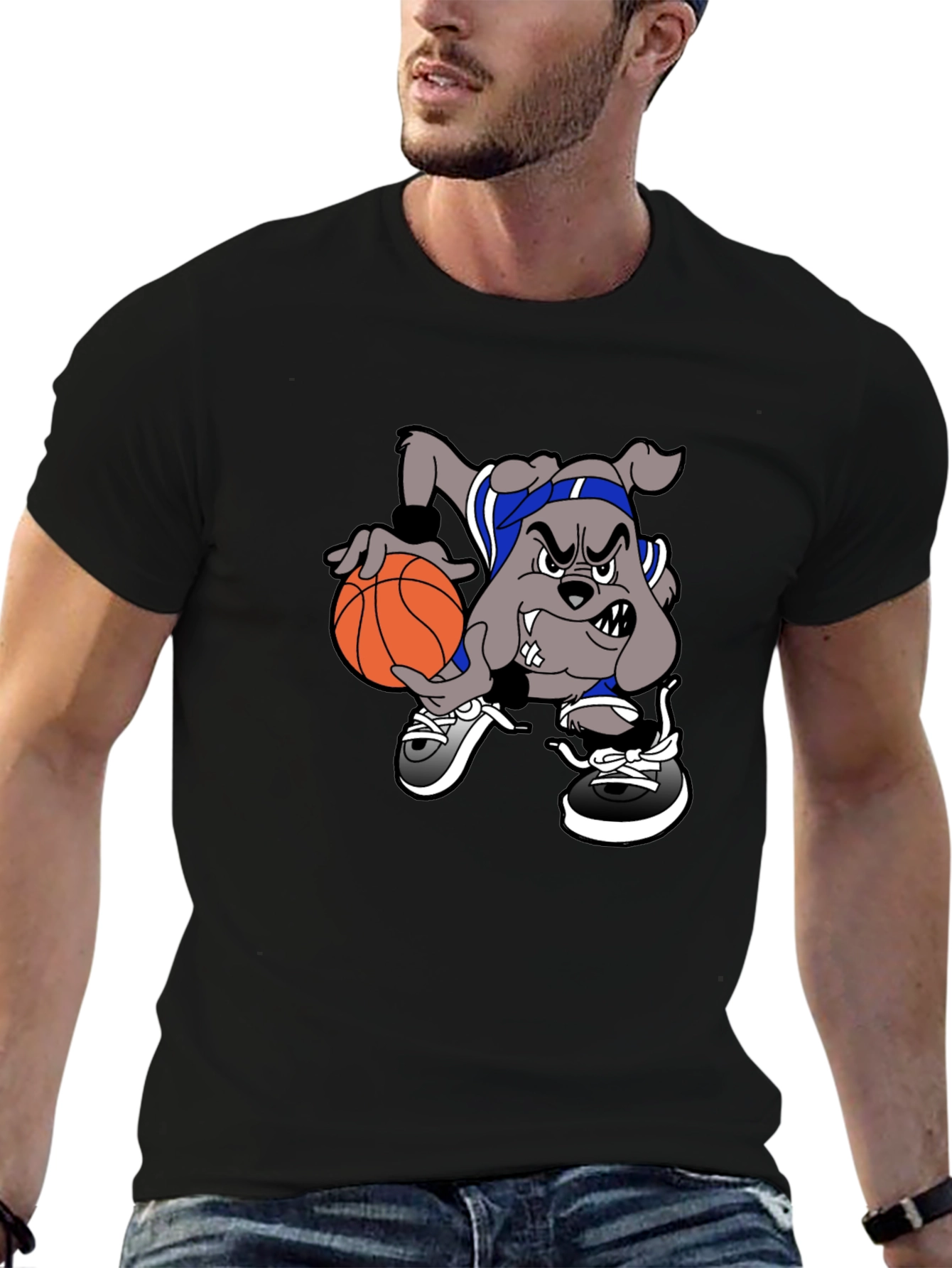 Cartoon Bulldog Basketball T-Shirt