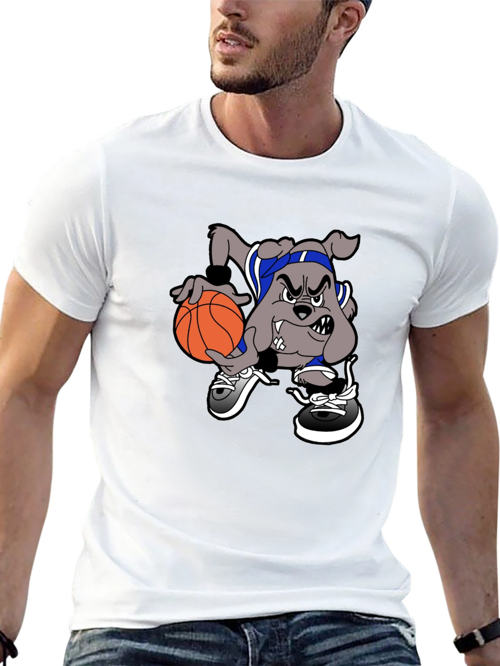 Cartoon Bulldog Basketball T-Shirt