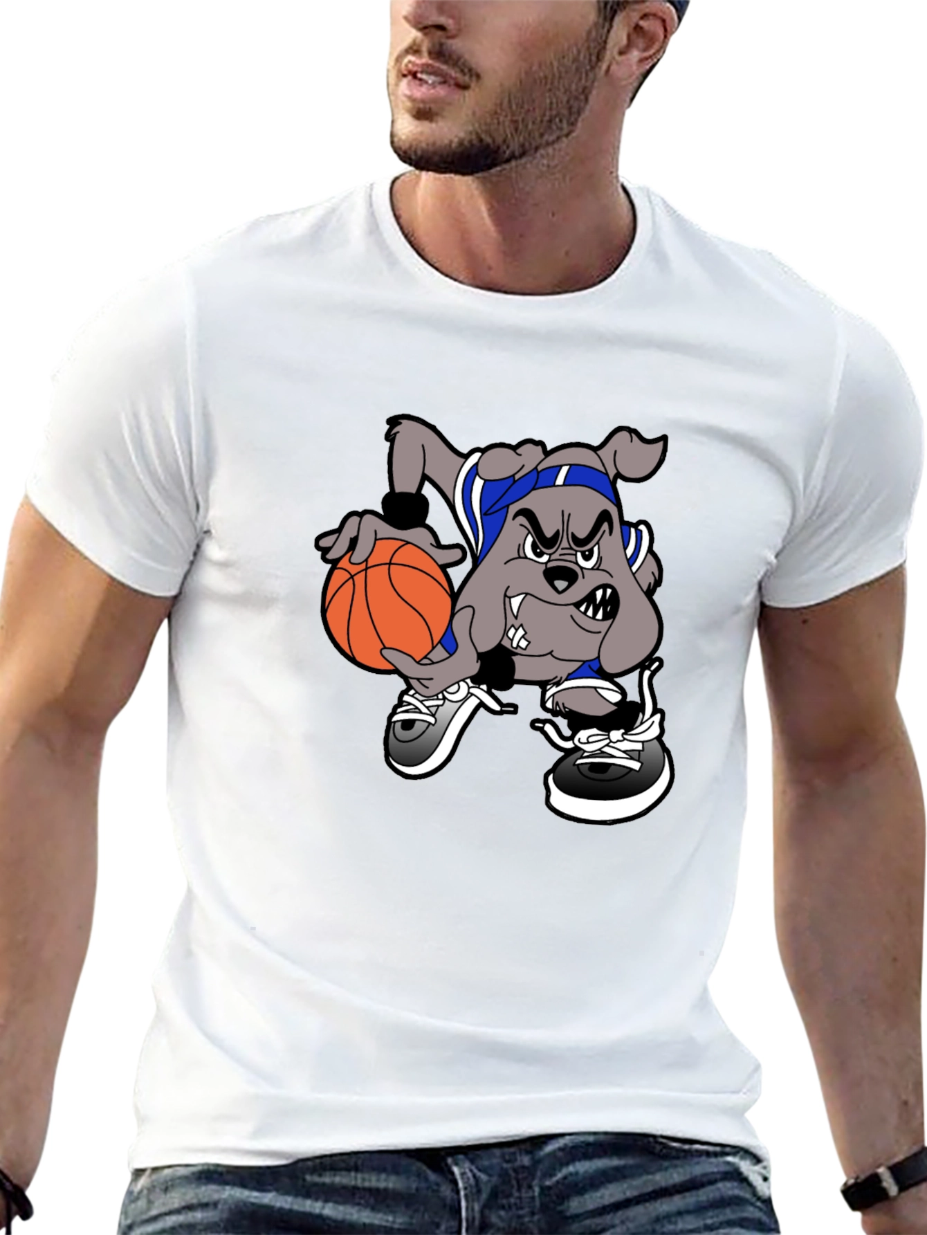 Cartoon Bulldog Basketball T-Shirt