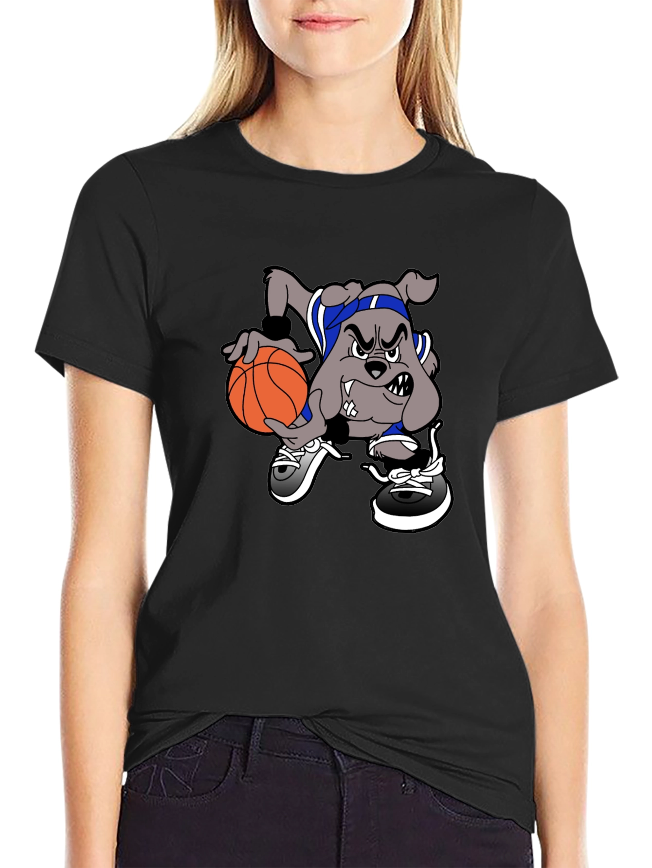 Cartoon Bulldog Basketball T-Shirt