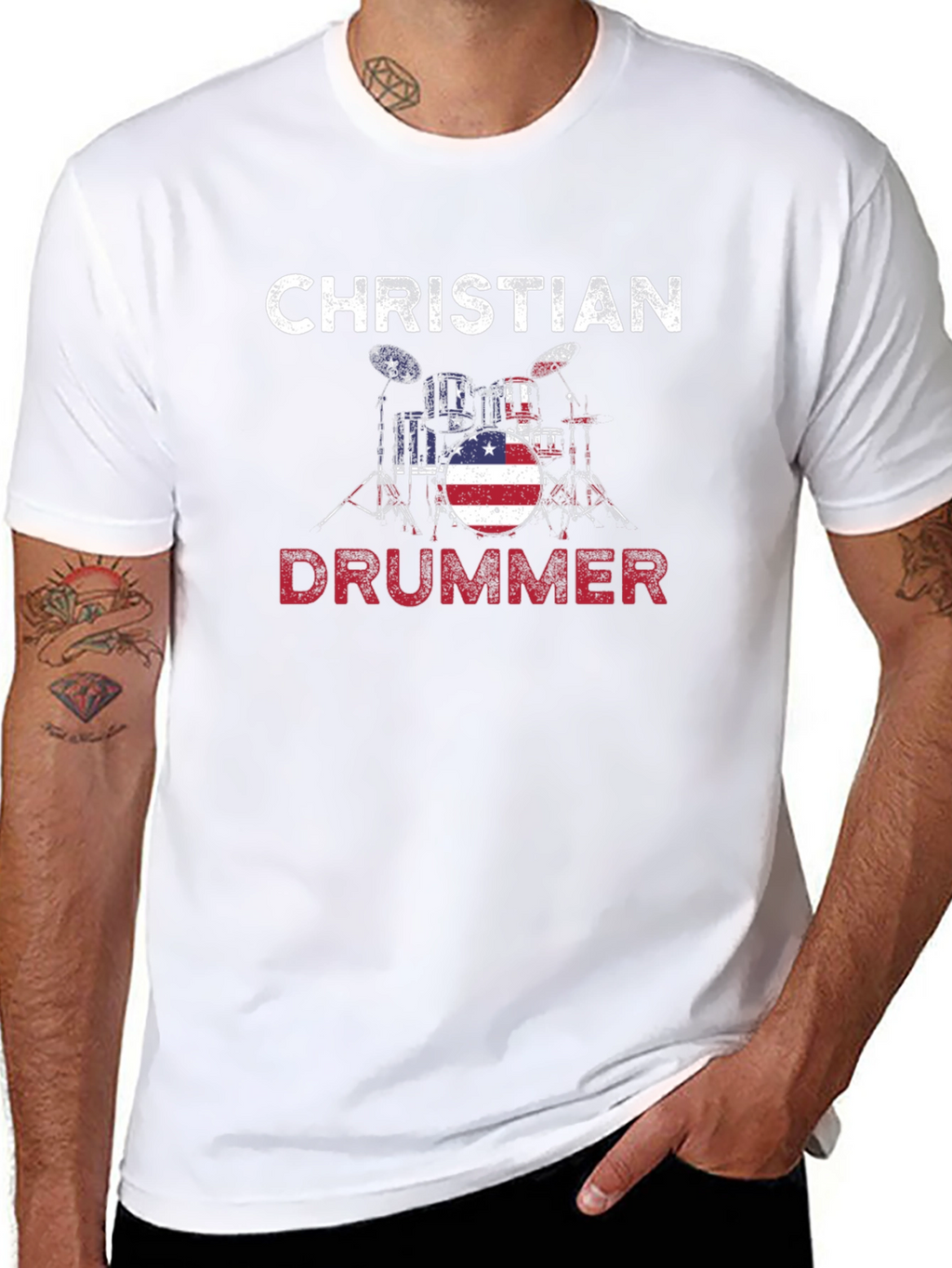 Christian Drummer American Flag T-Shirt