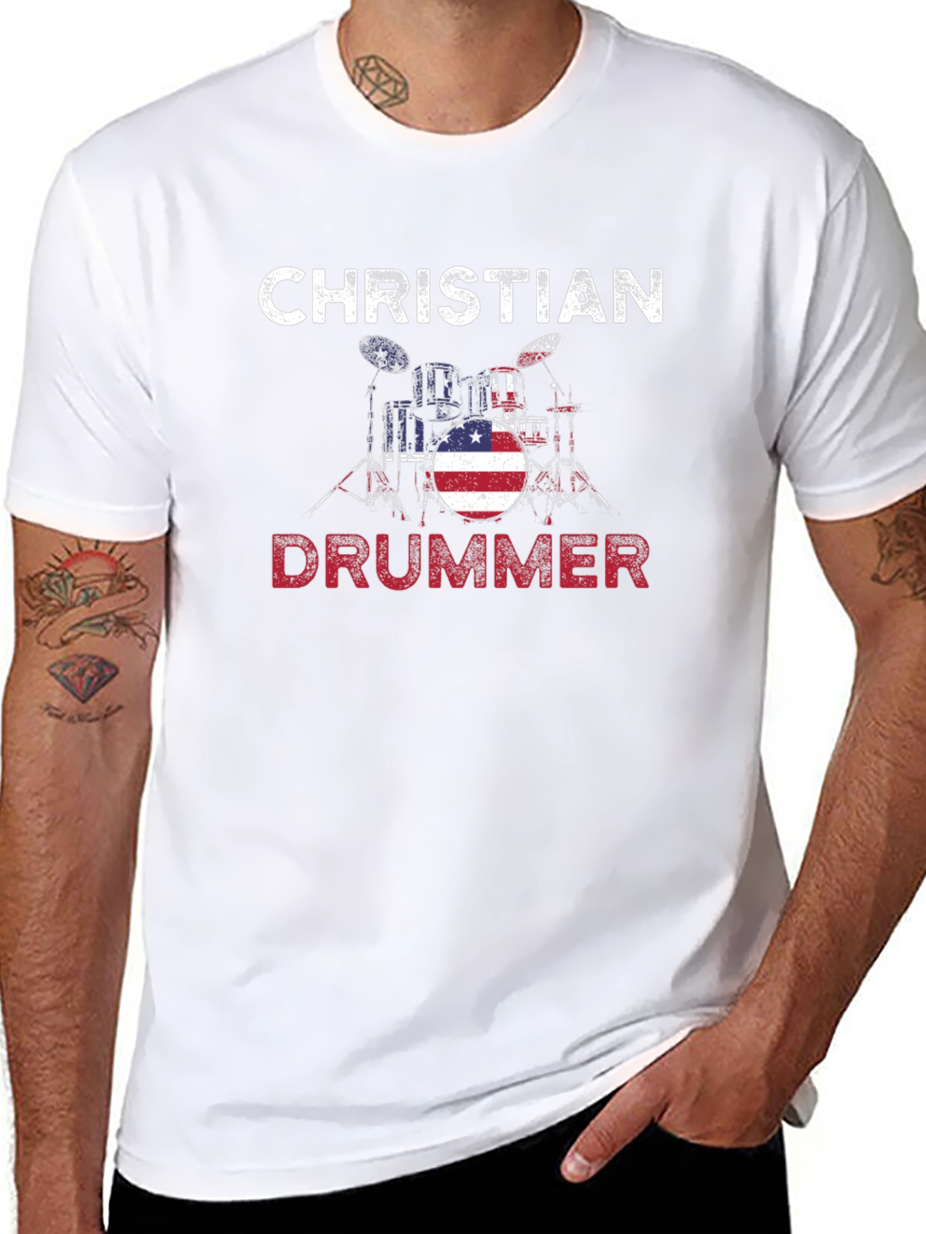 Christian Drummer American Flag T-Shirt