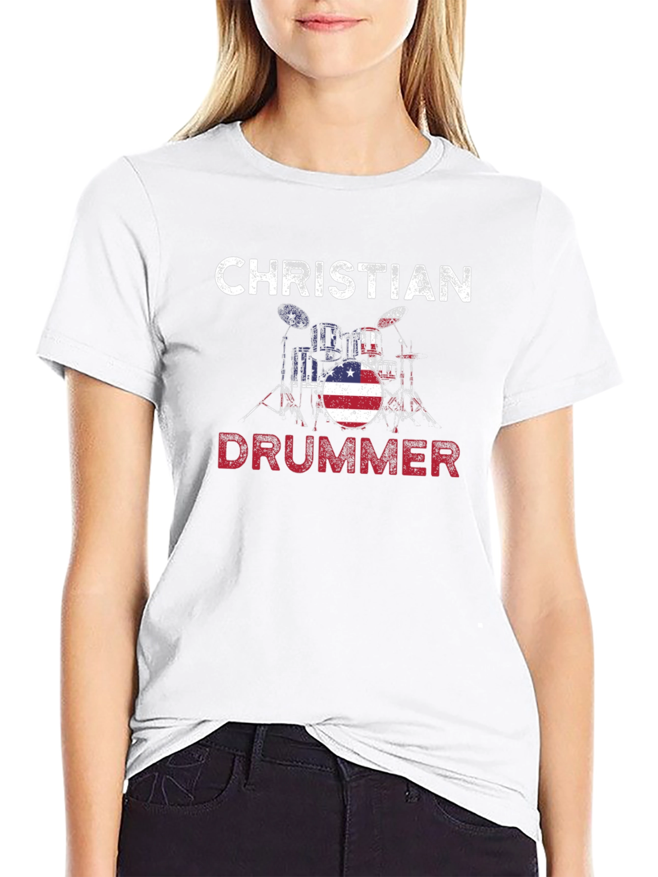 Christian Drummer American Flag T-Shirt
