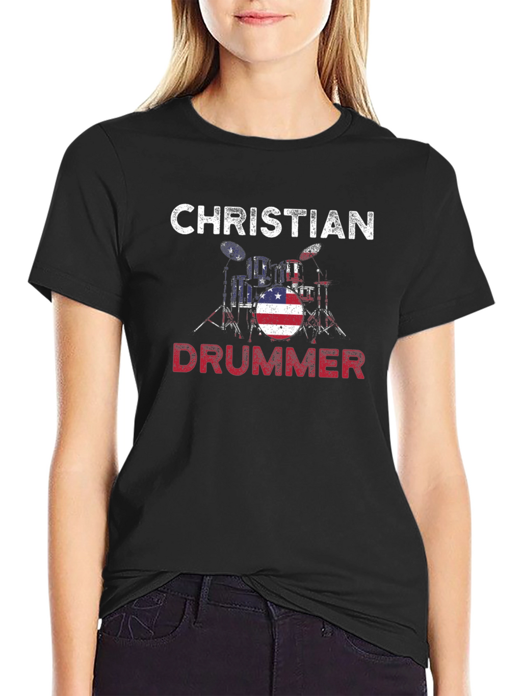 Christian Drummer American Flag T-Shirt