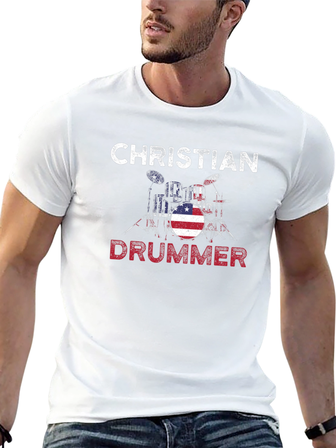 Christian Drummer American Flag T-Shirt