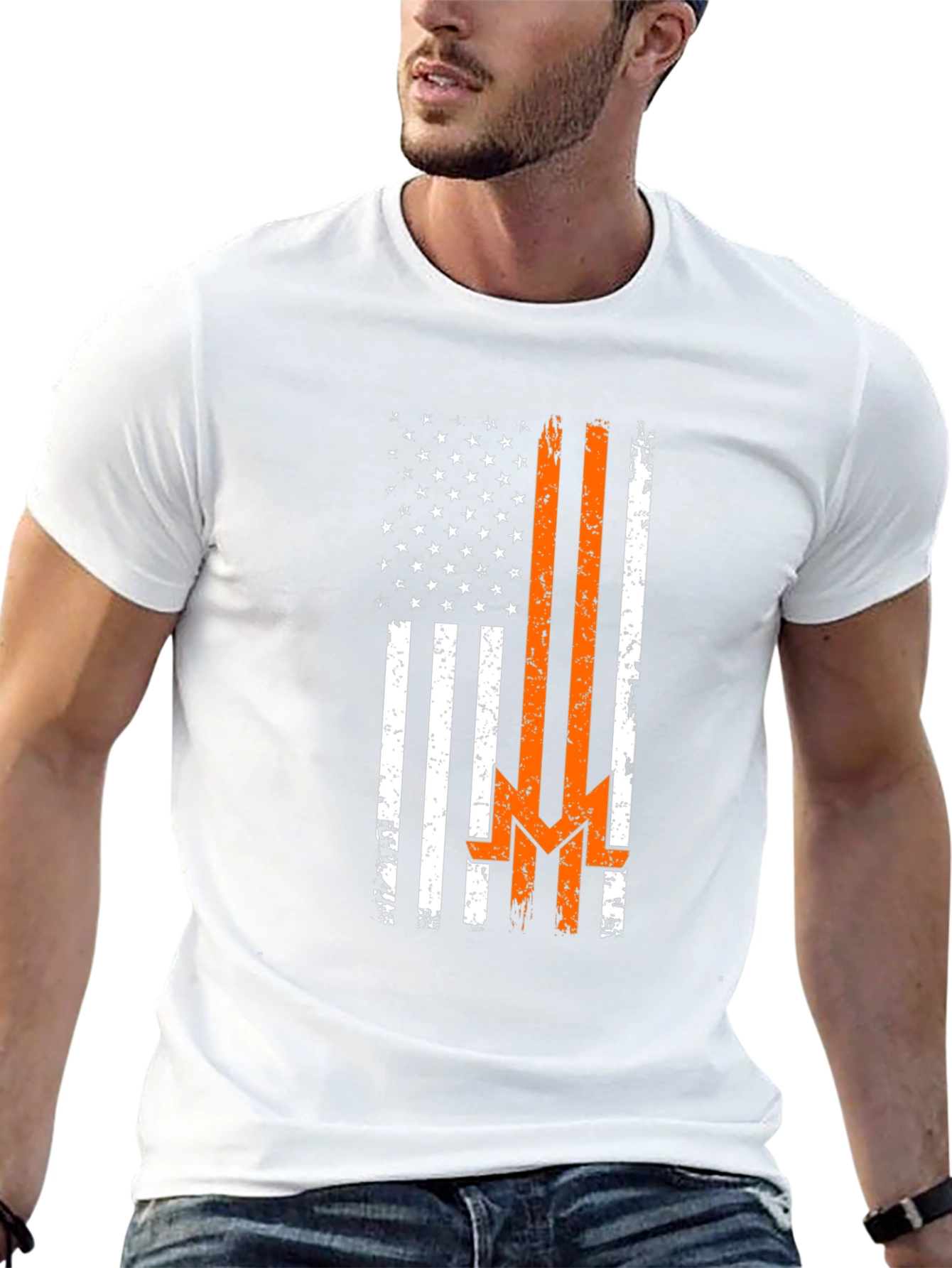 American Flag Thin Orange Line Graphic Tee