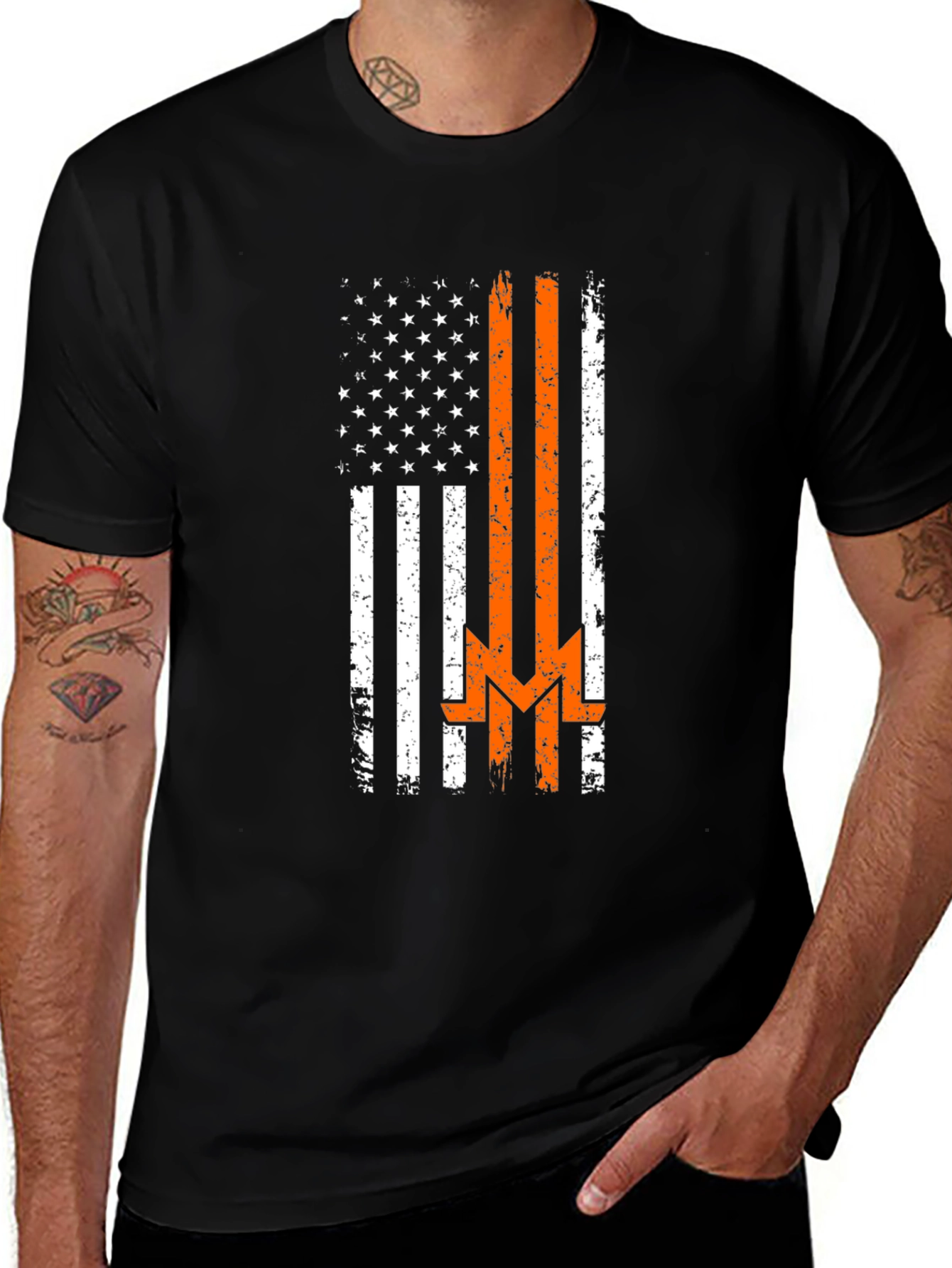 American Flag Thin Orange Line Graphic Tee