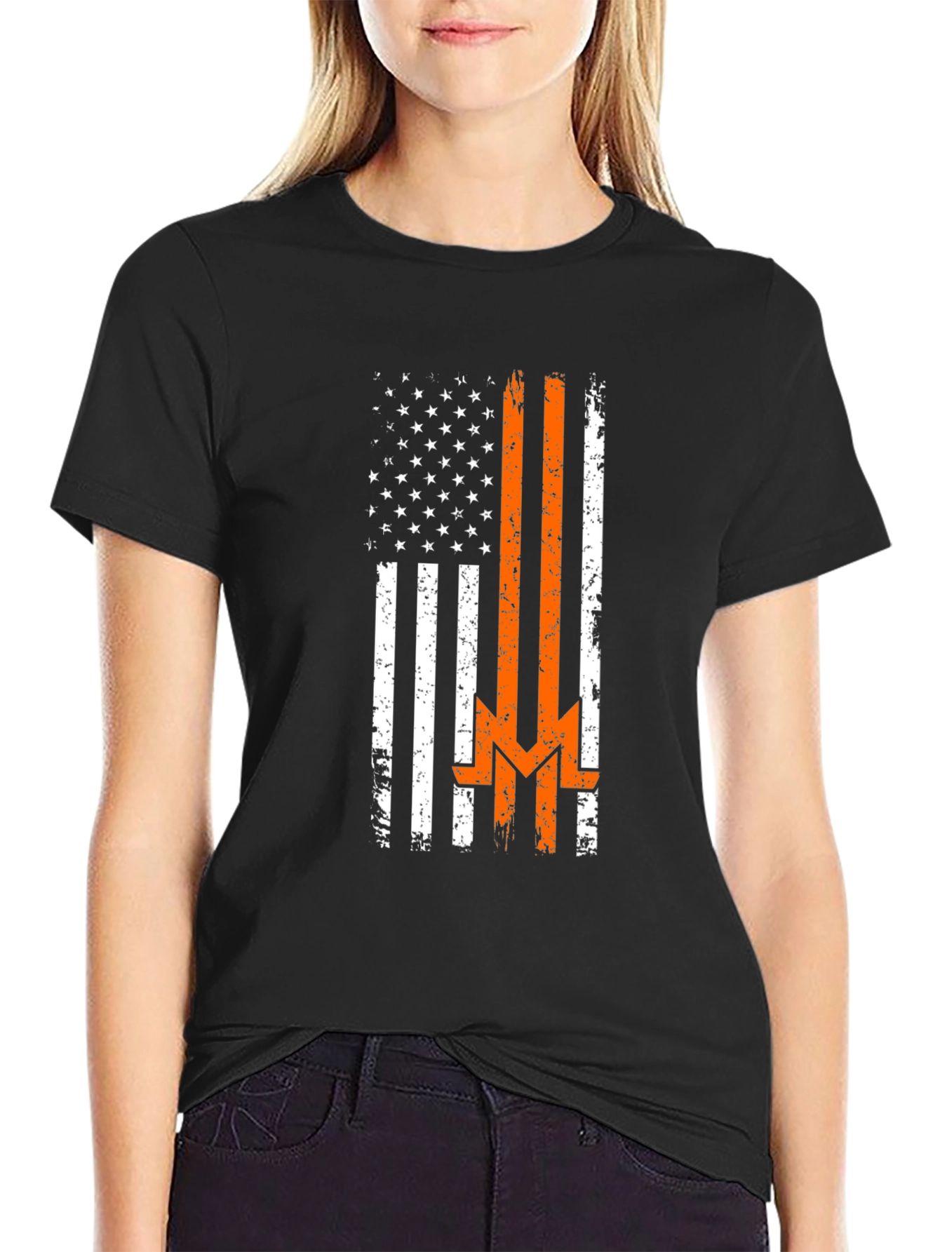 American Flag Thin Orange Line Graphic Tee