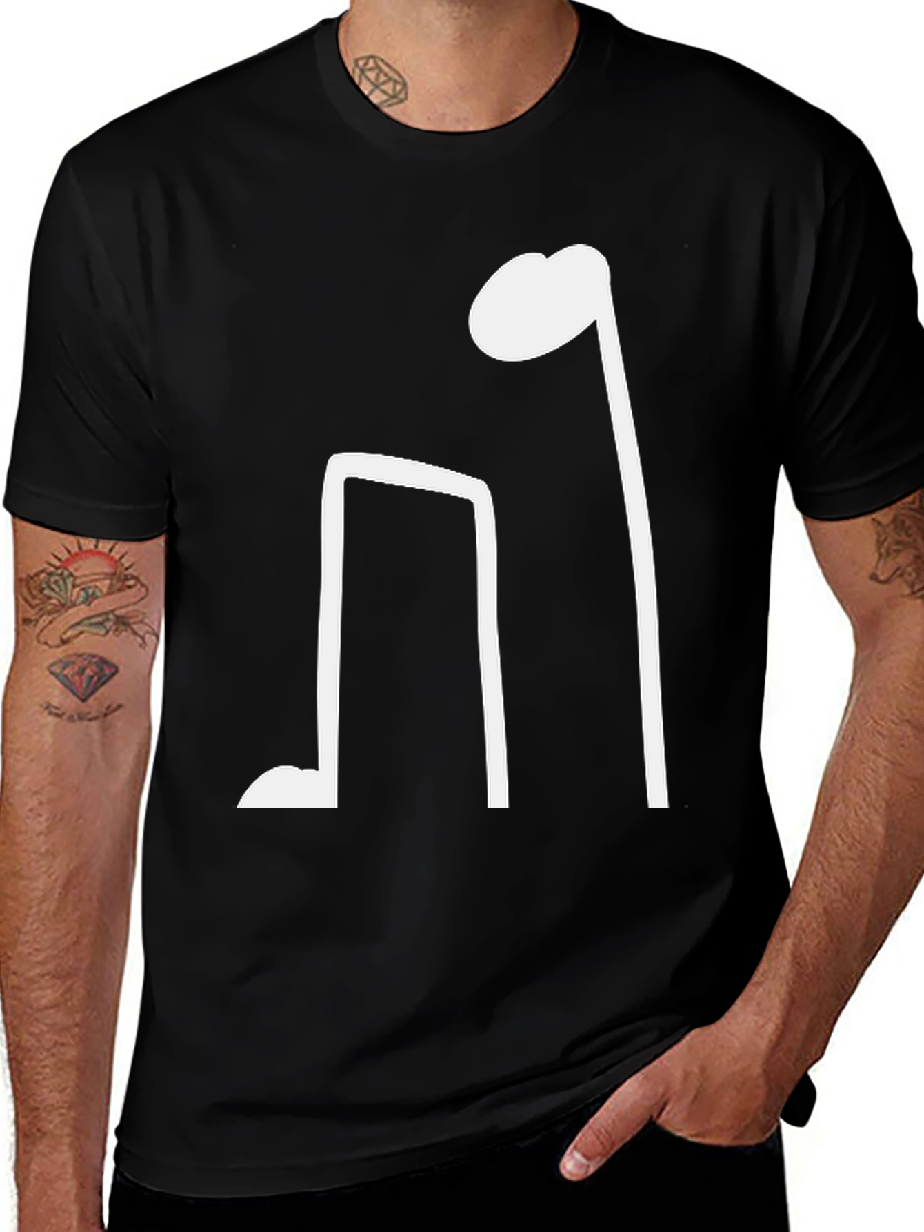 Black T-Shirt with Musical Note Design