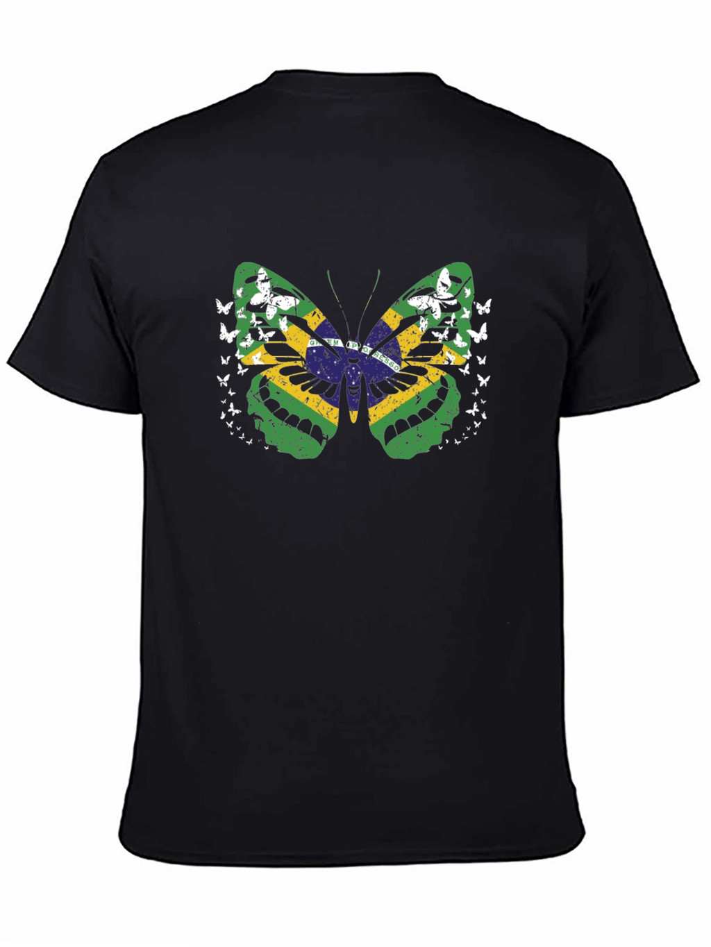 Brazil Flag Butterfly Graphic Tee - Black
