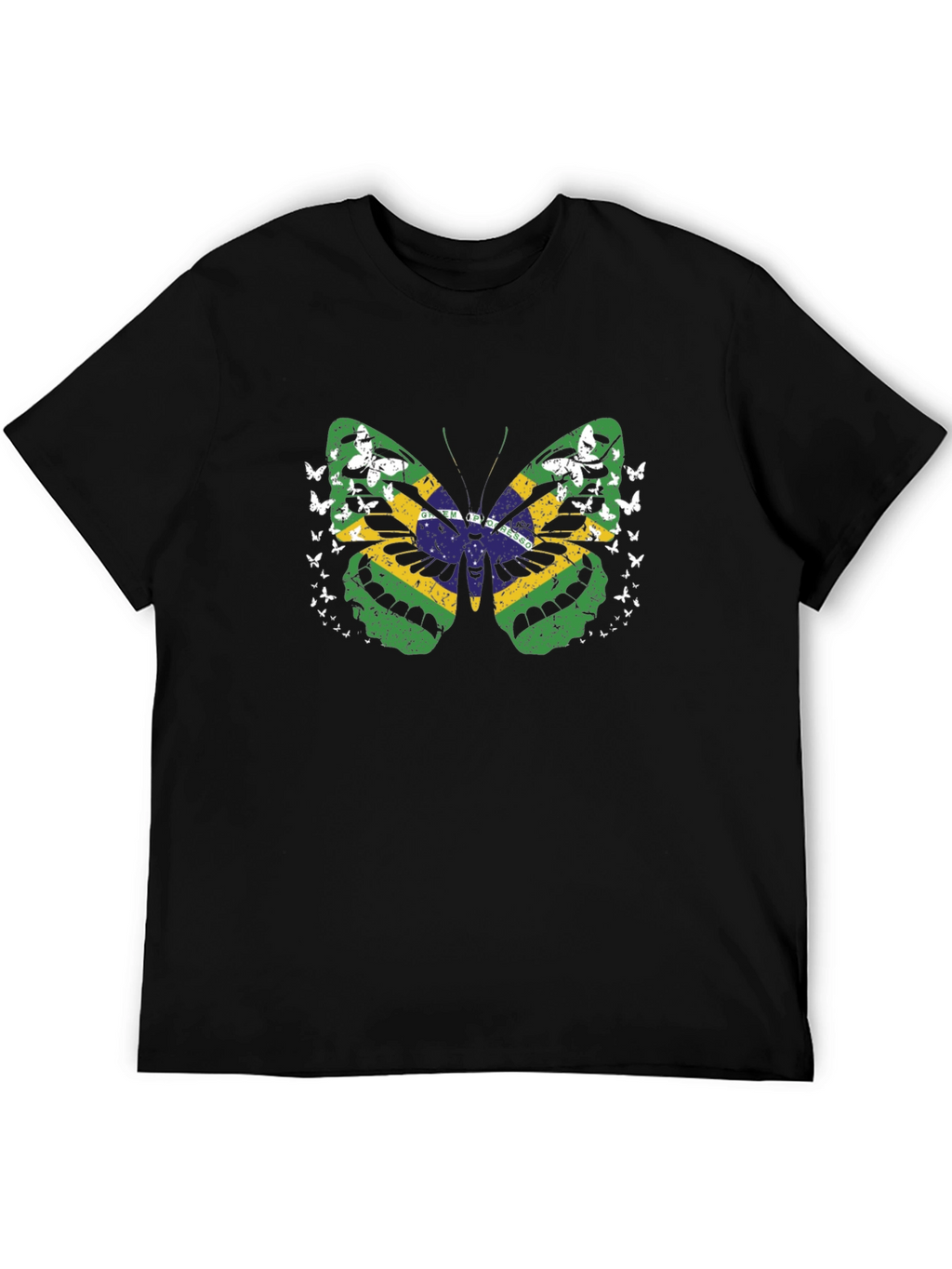 Brazil Flag Butterfly Graphic Tee - Black
