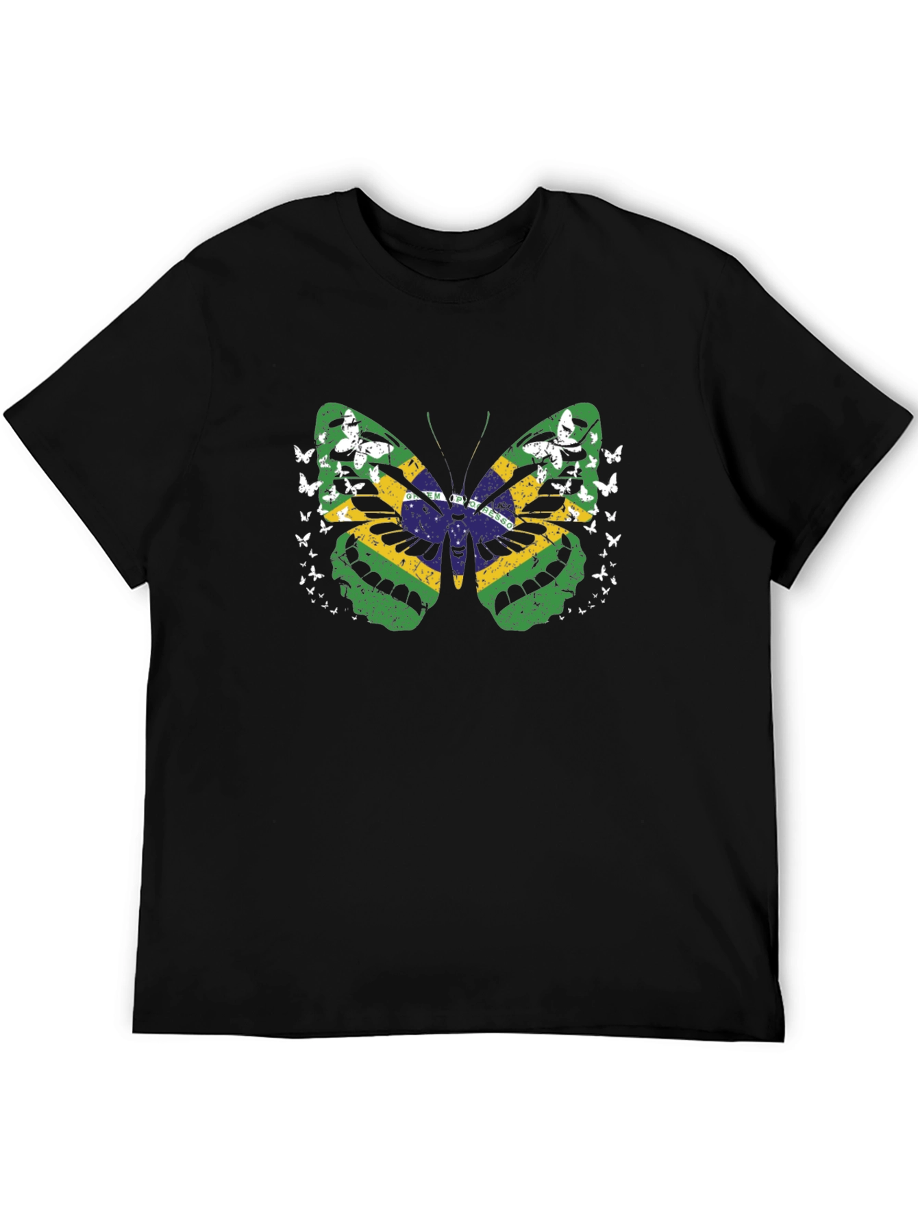Brazil Flag Butterfly Graphic Tee - Black