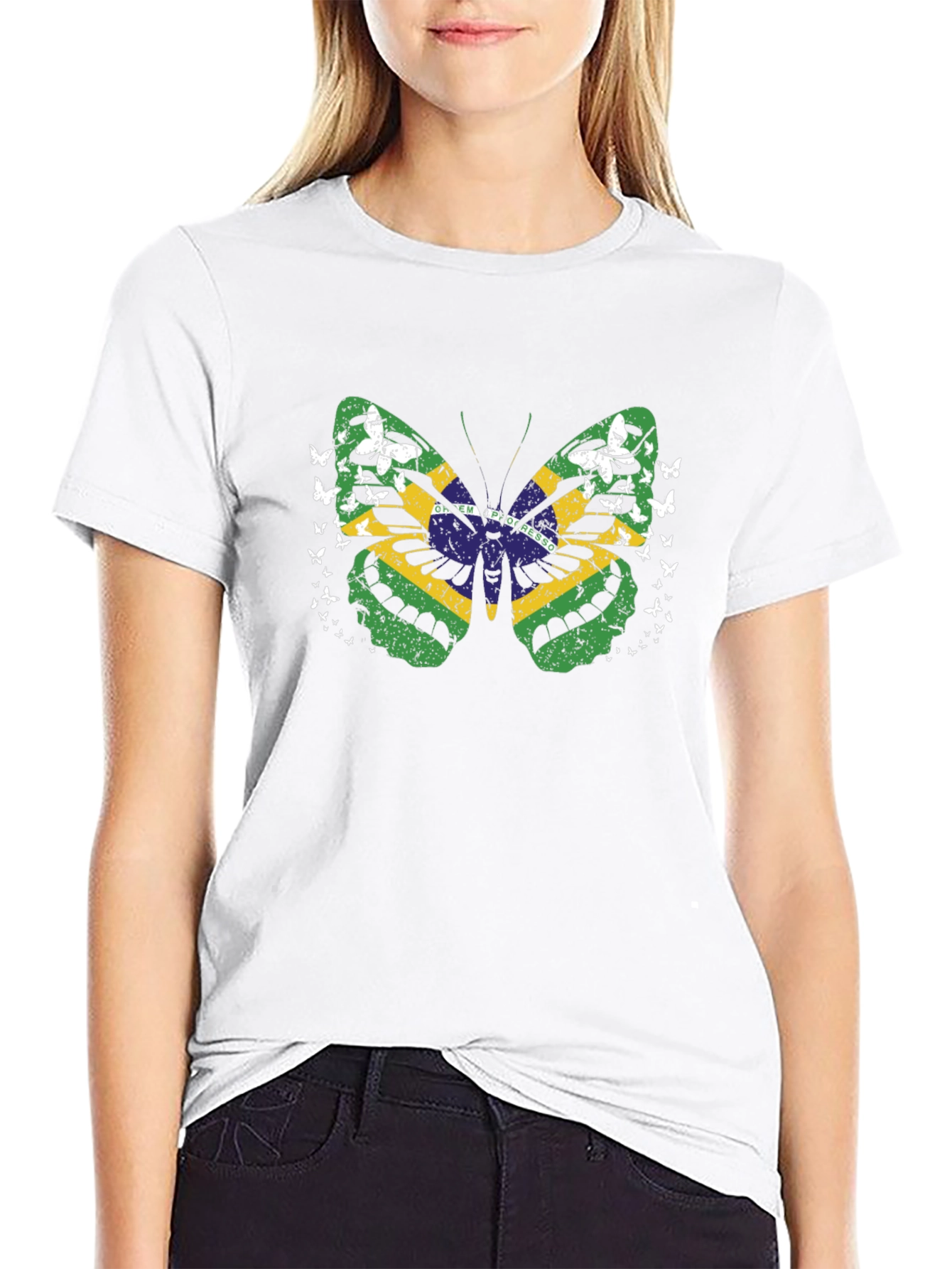 Brazil Flag Butterfly Graphic Tee - Black