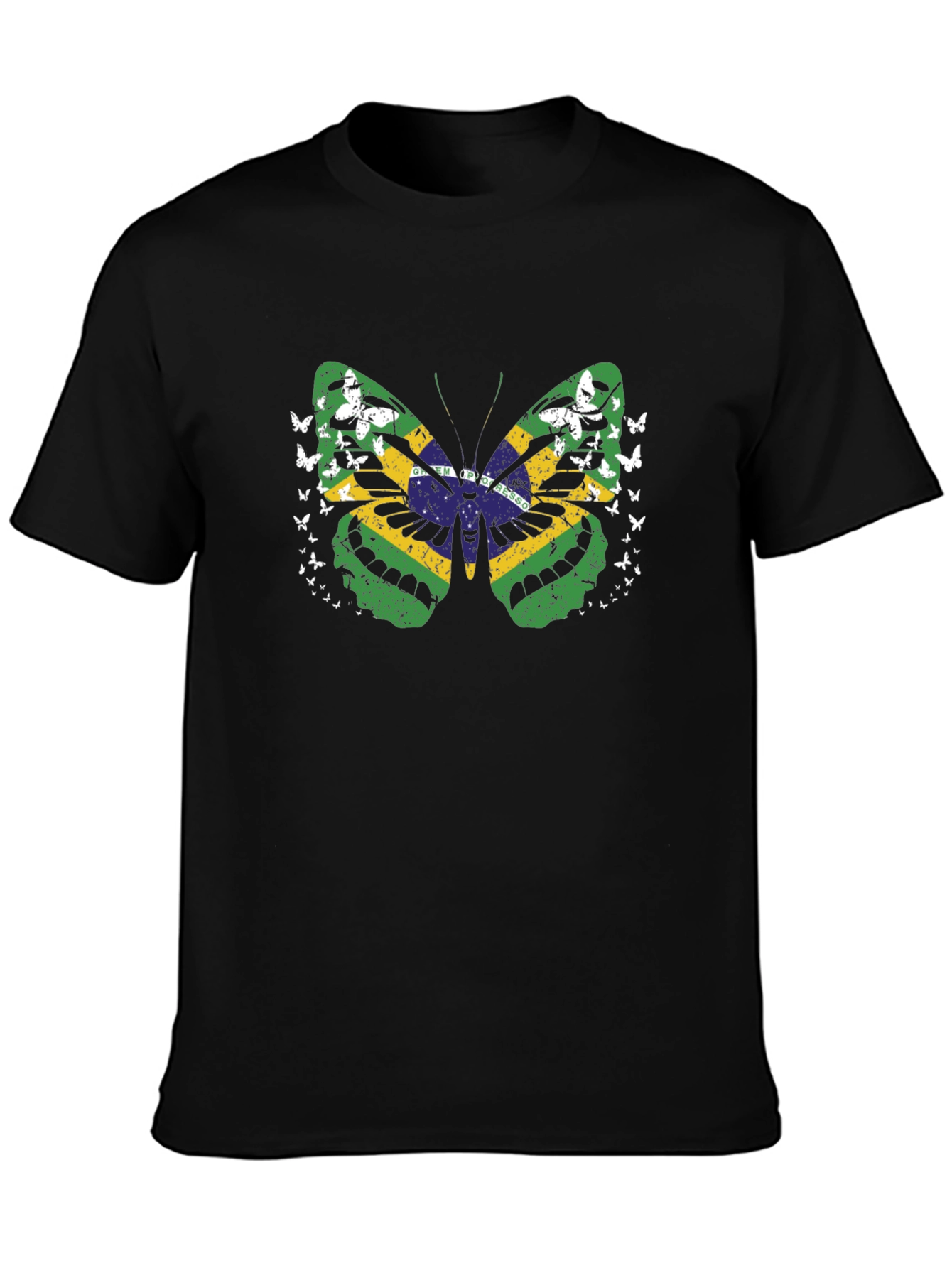 Brazil Flag Butterfly Graphic Tee - Black