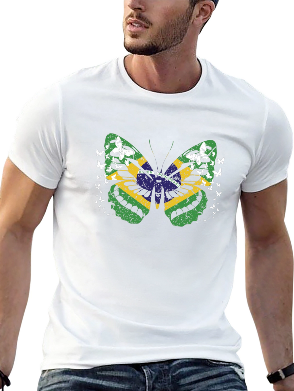 Brazil Flag Butterfly Graphic Tee - Black