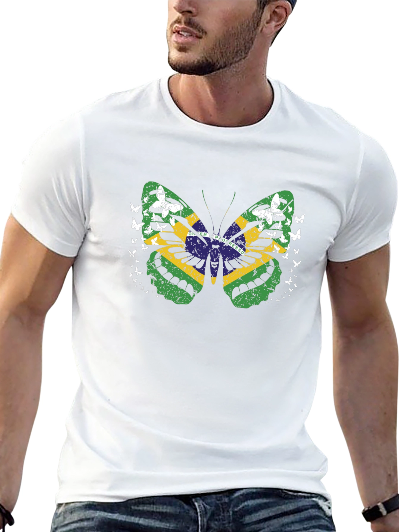Brazil Flag Butterfly Graphic Tee - Black