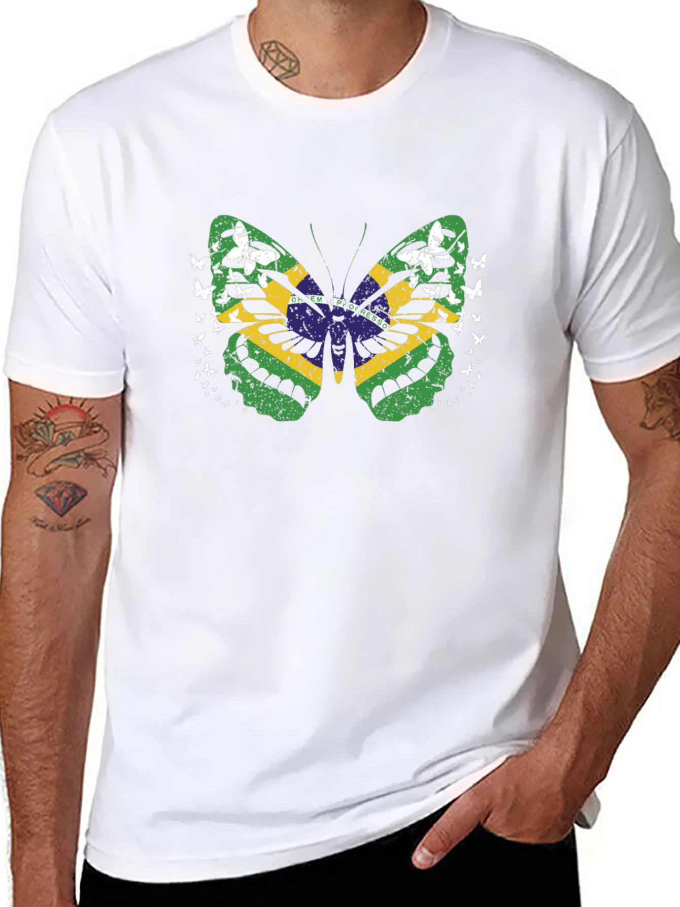 Brazil Flag Butterfly Graphic Tee - Black