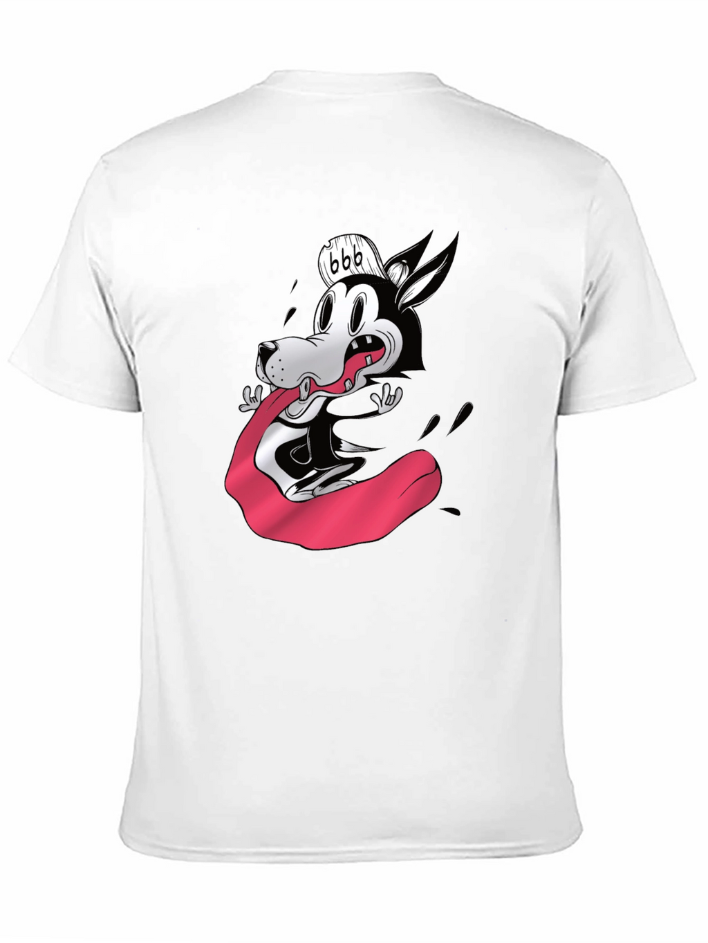 Cartoon Wolf Graphic Tee - Black Cotton Blend