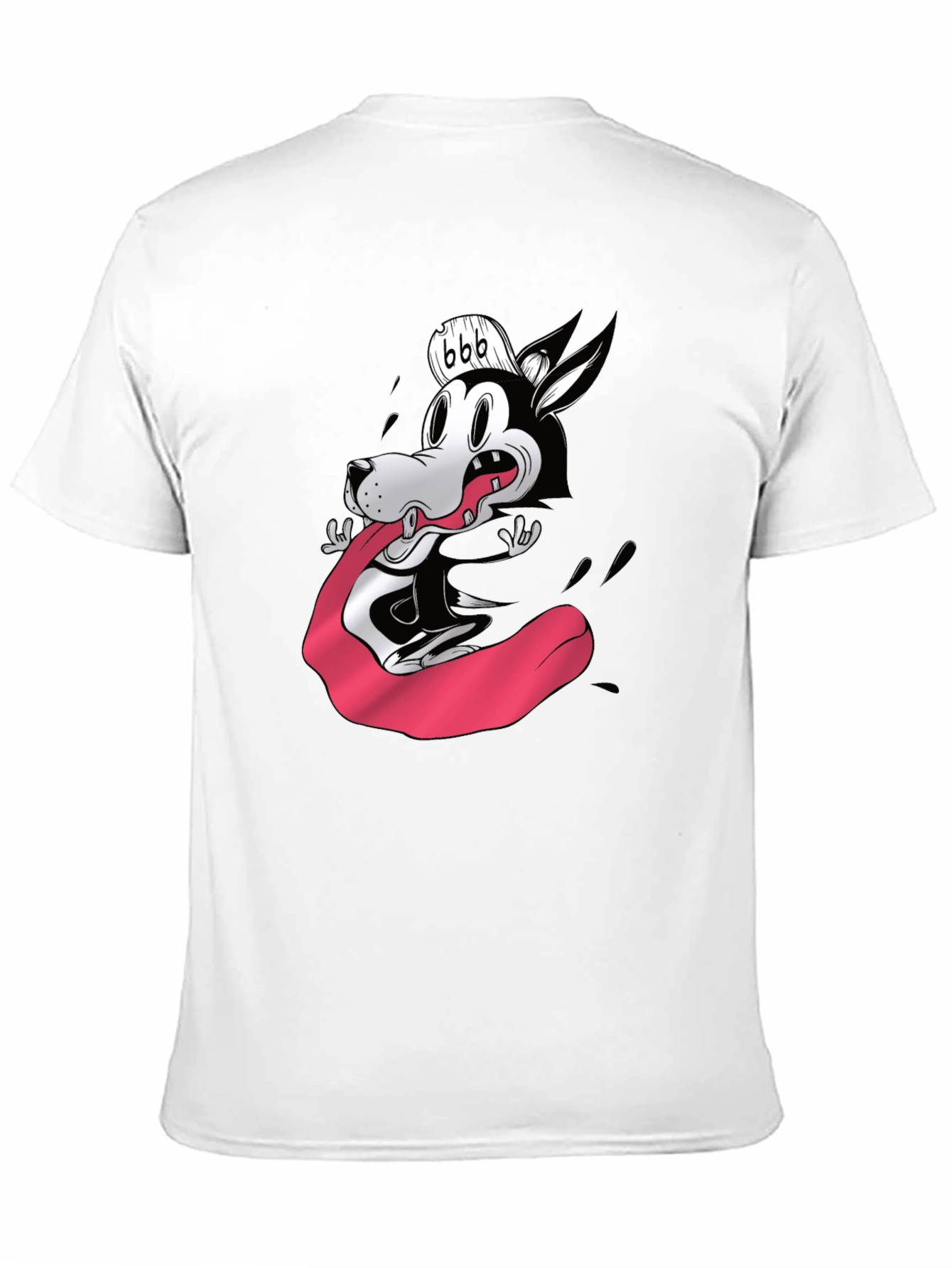 Cartoon Wolf Graphic Tee - Black Cotton Blend