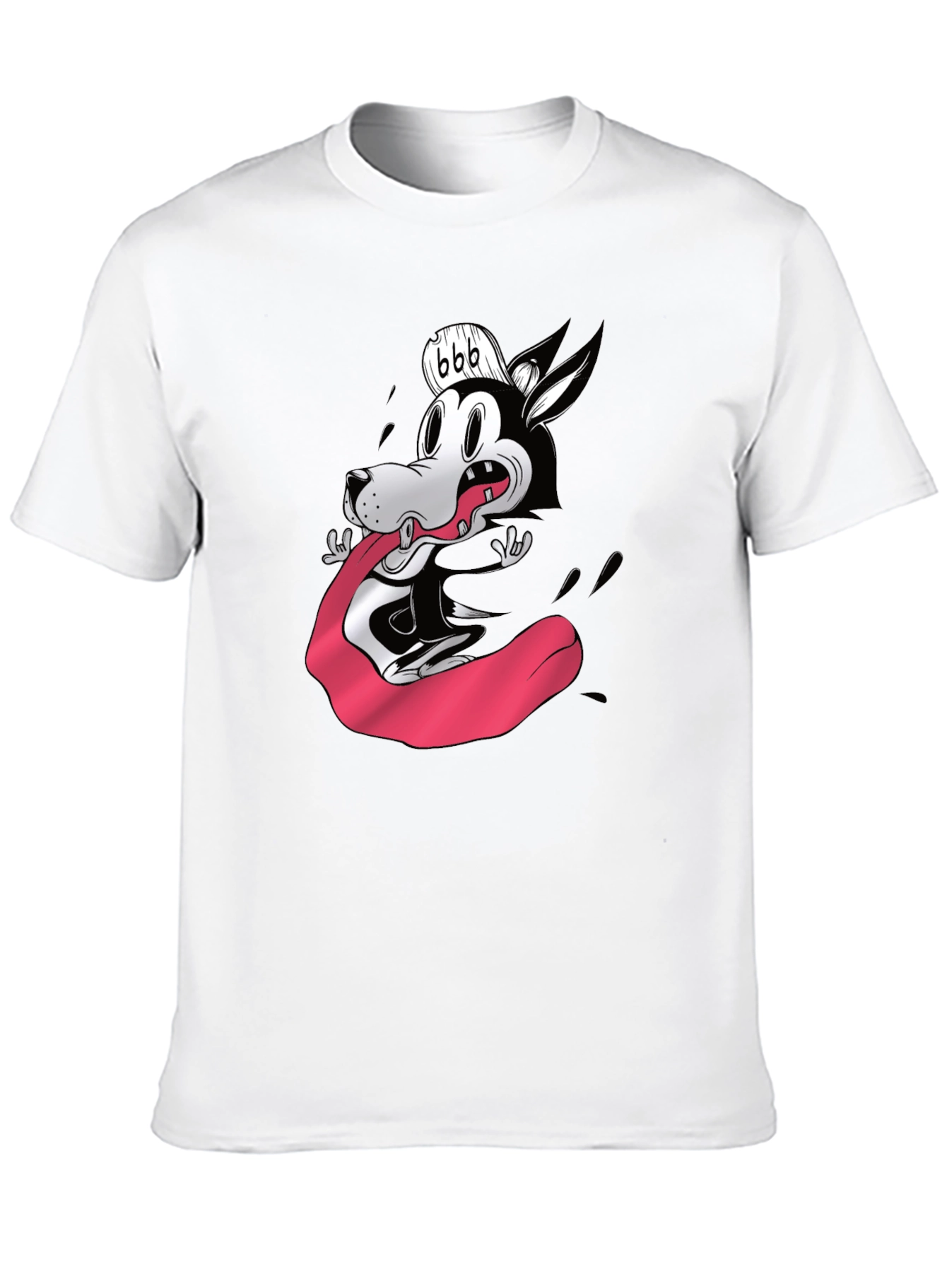 Cartoon Wolf Graphic Tee - Black Cotton Blend