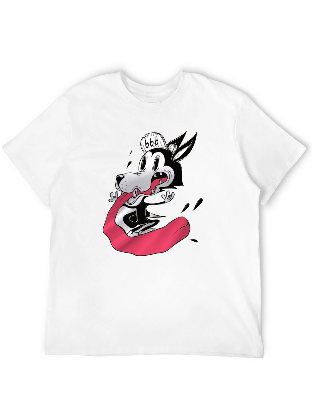 Cartoon Wolf Graphic Tee - Black Cotton Blend