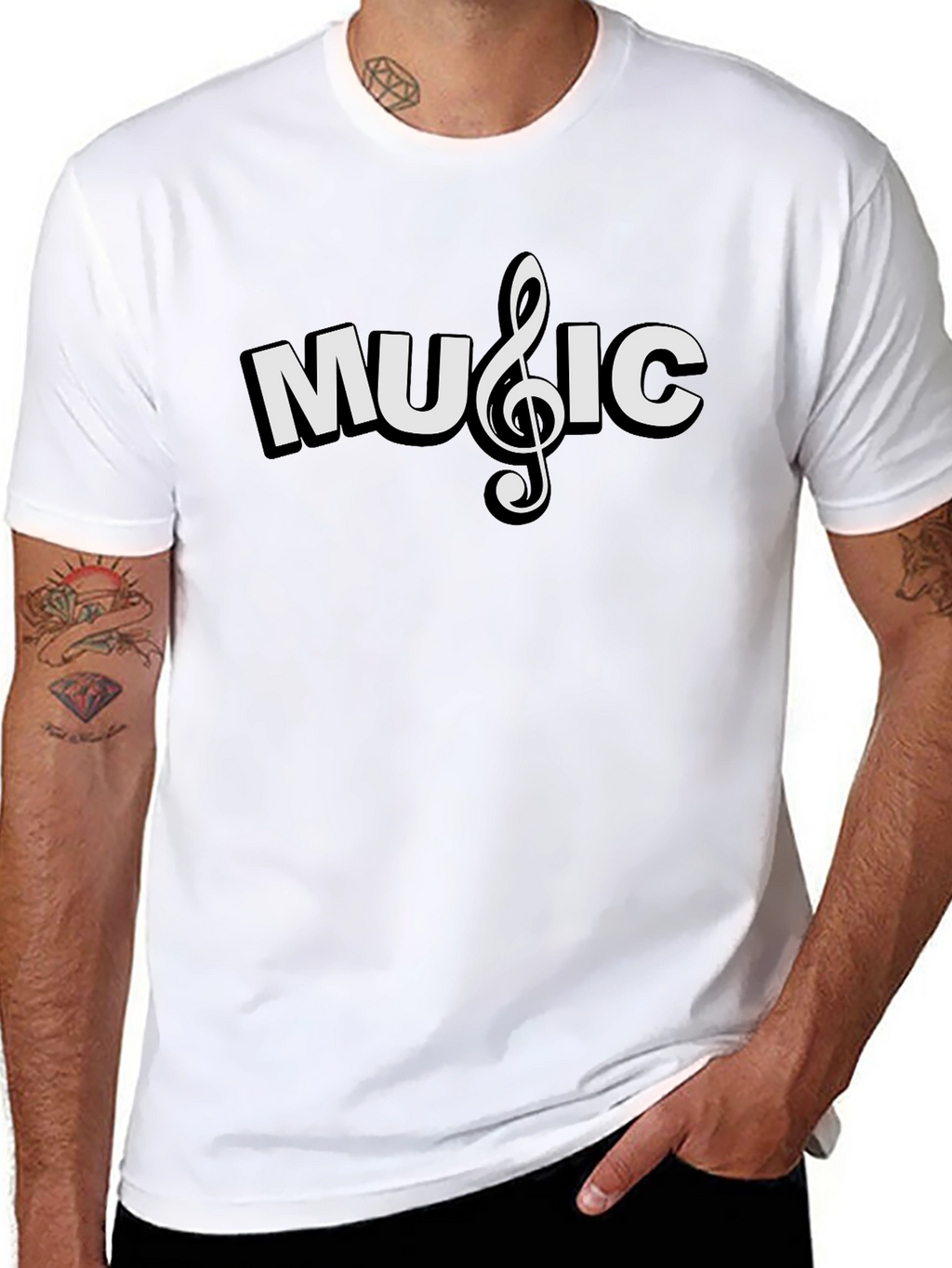 Music Note Graphic T-Shirt - Black