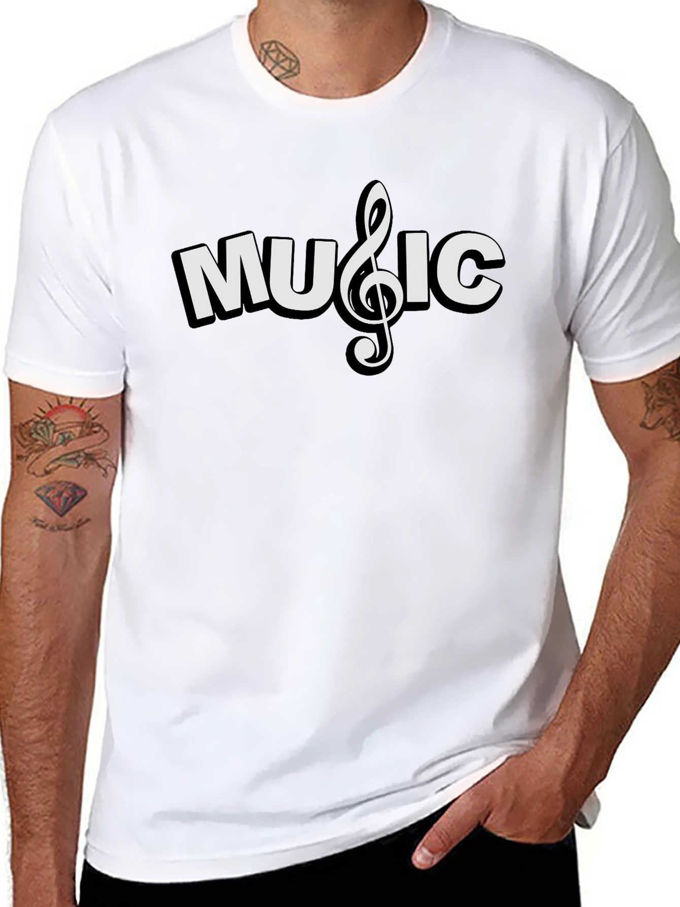 Music Note Graphic T-Shirt - Black