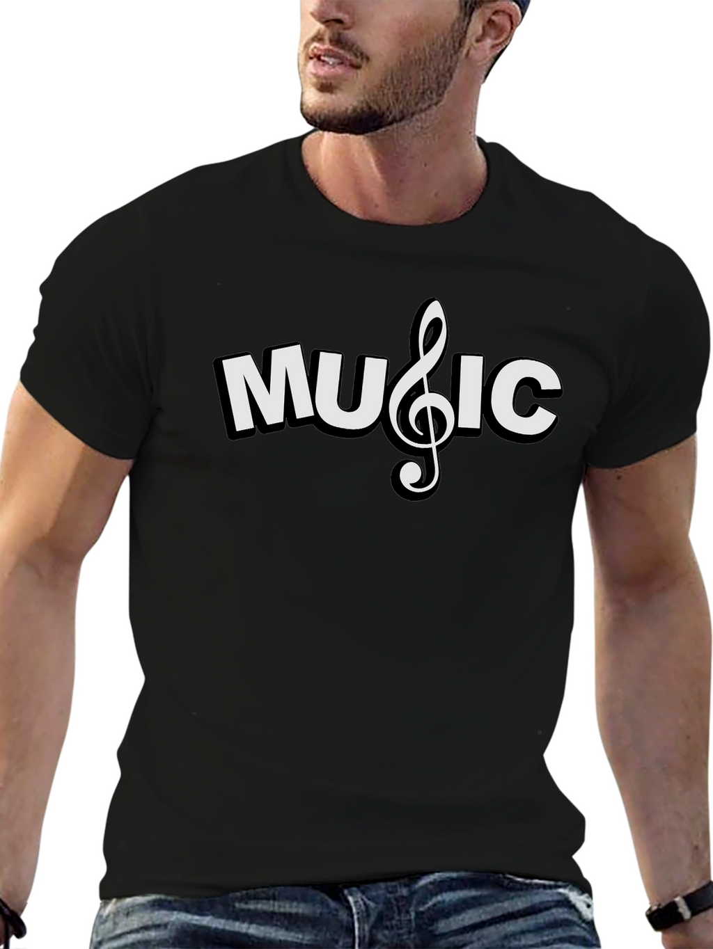 Music Note Graphic T-Shirt - Black