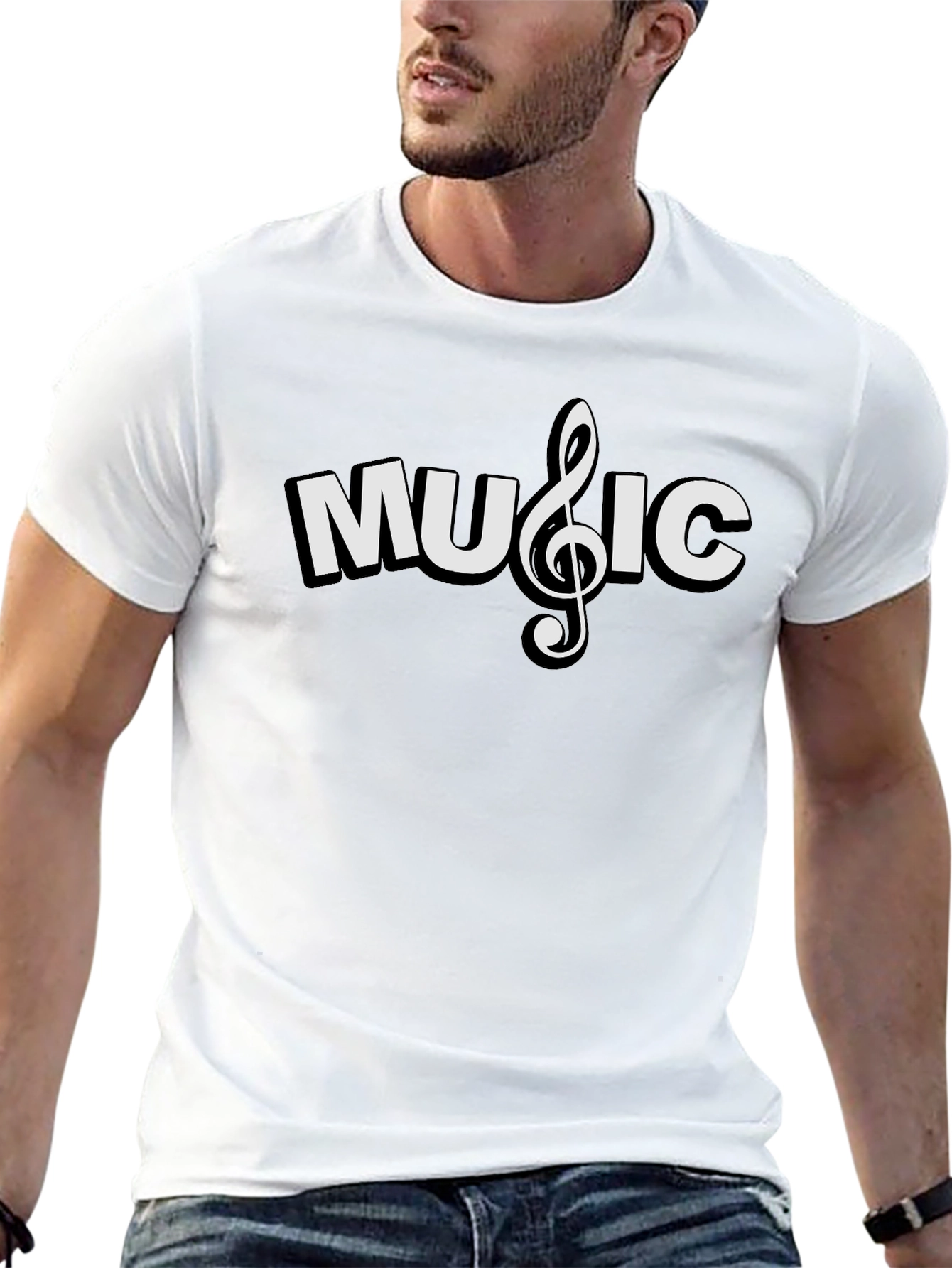 Music Note Graphic T-Shirt - Black