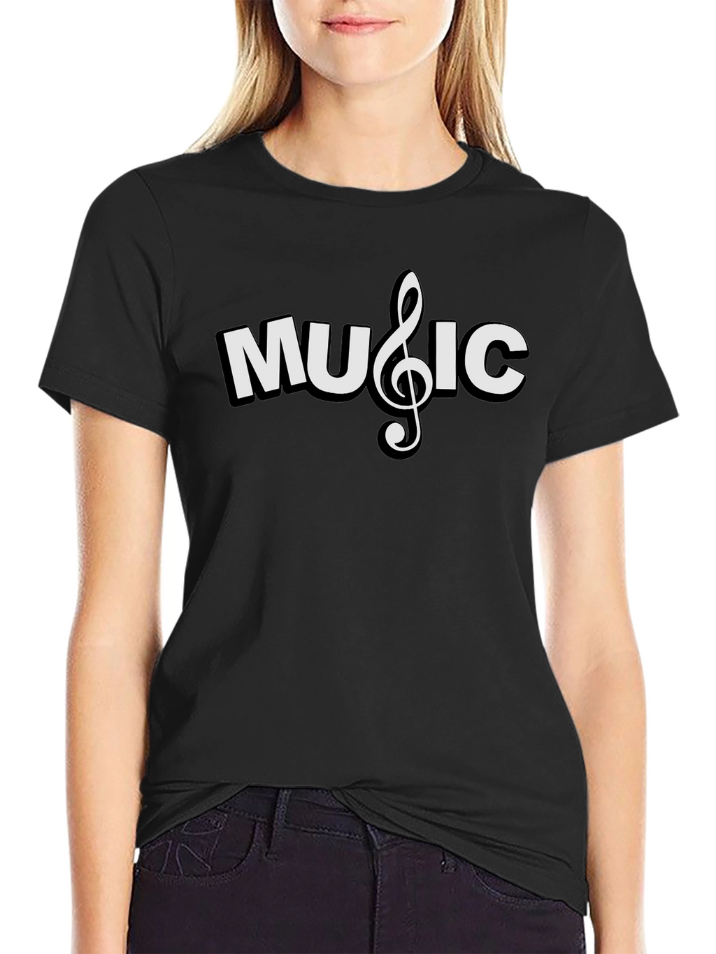 Music Note Graphic T-Shirt - Black