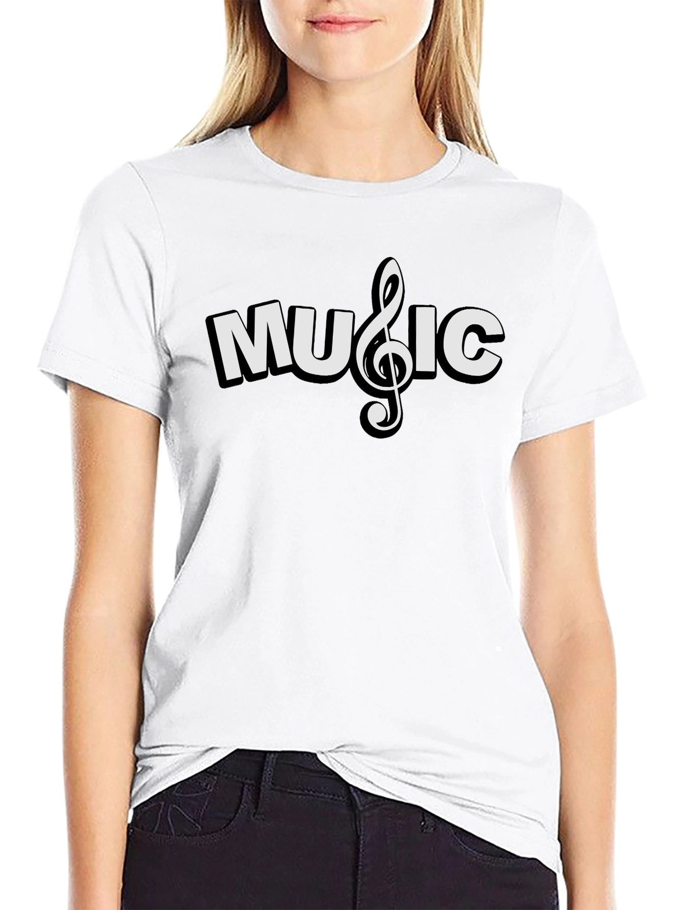 Music Note Graphic T-Shirt - Black