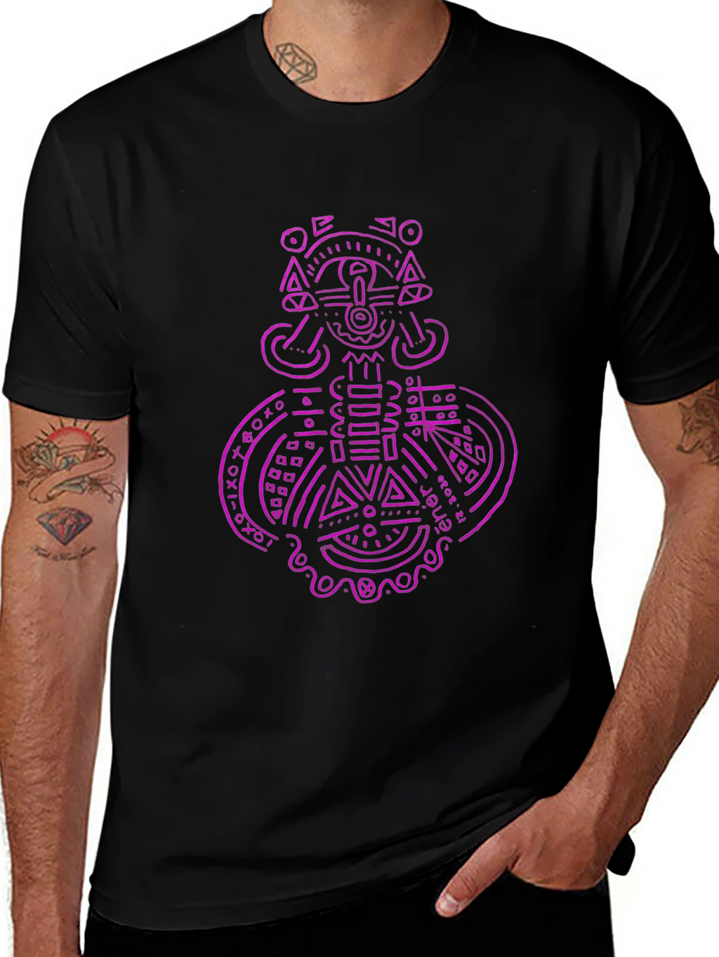 Abstract Aztec Design Black T-Shirt