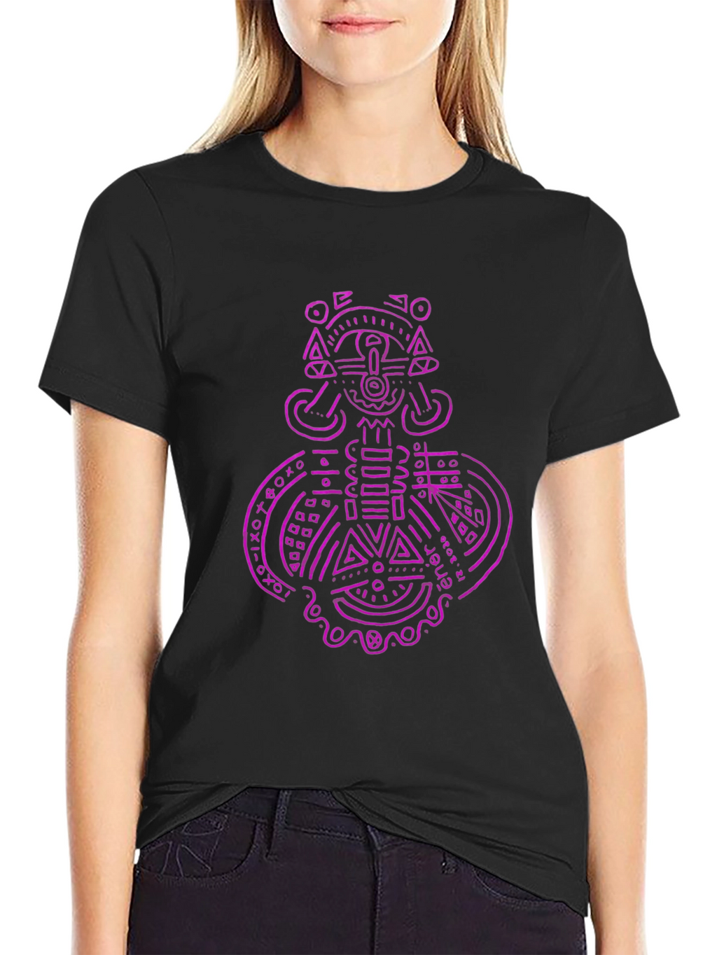 Abstract Aztec Design Black T-Shirt