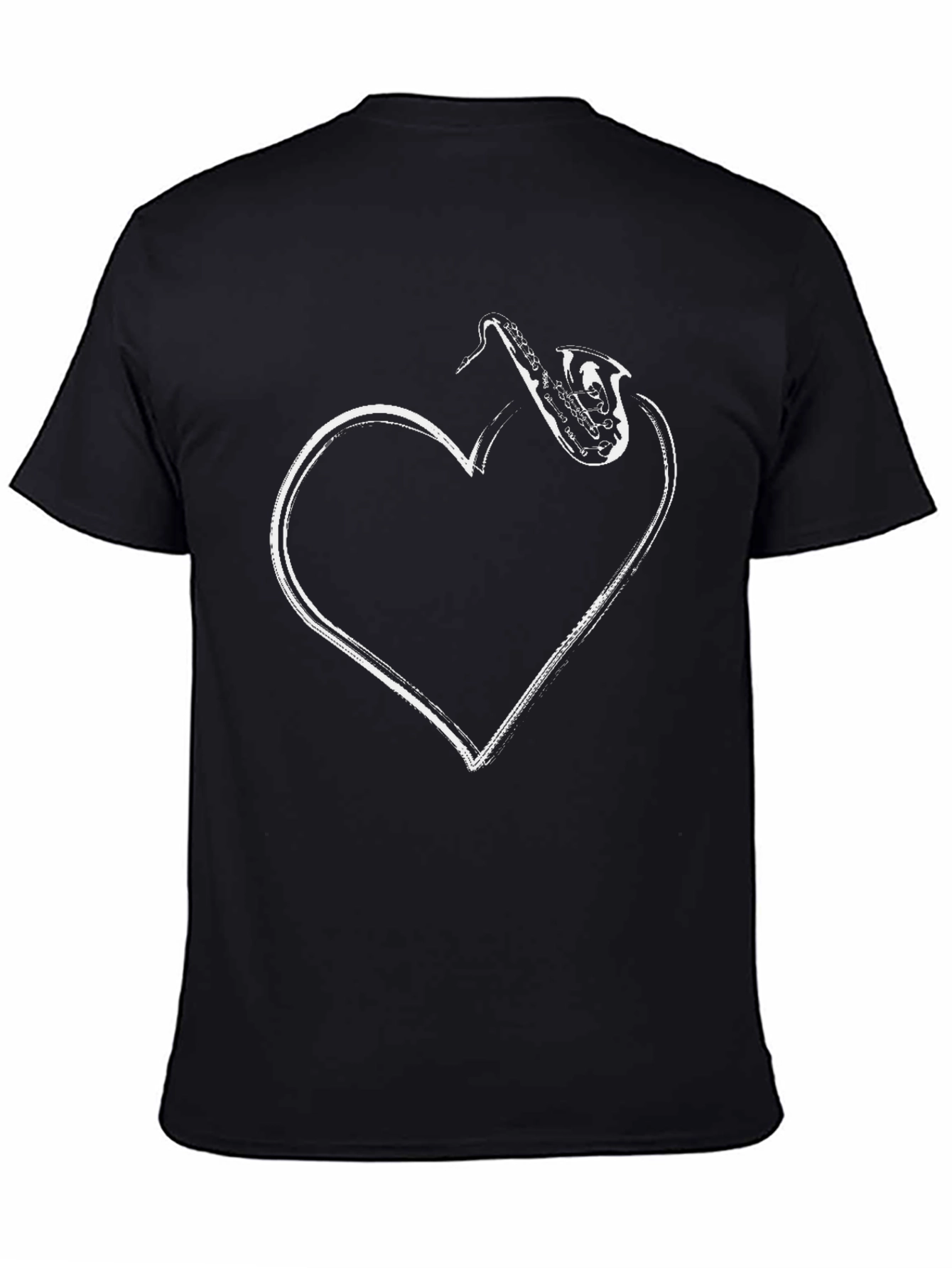 Saxophone Heart Graphic Black T-Shirt