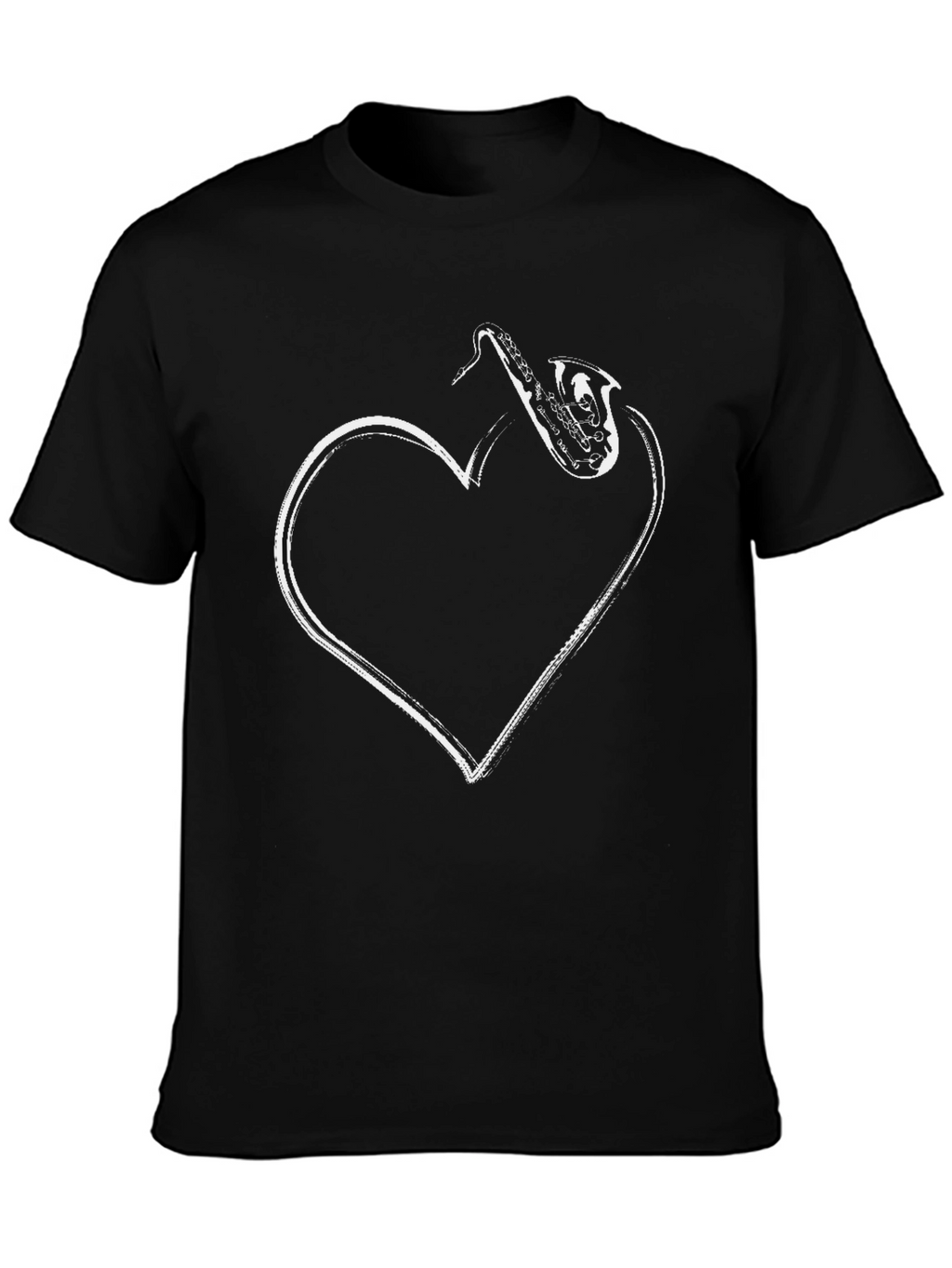 Saxophone Heart Graphic Black T-Shirt