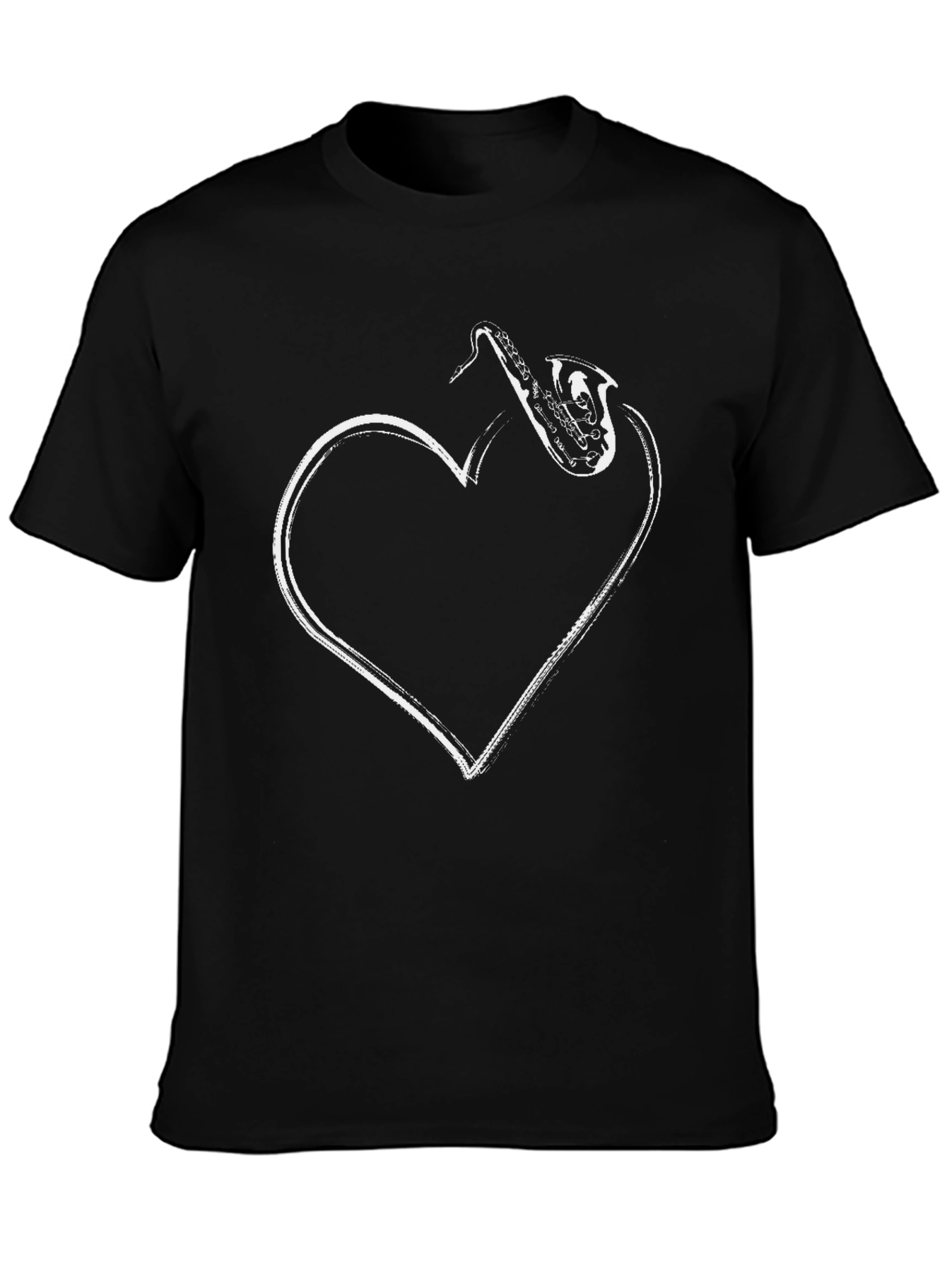 Saxophone Heart Graphic Black T-Shirt