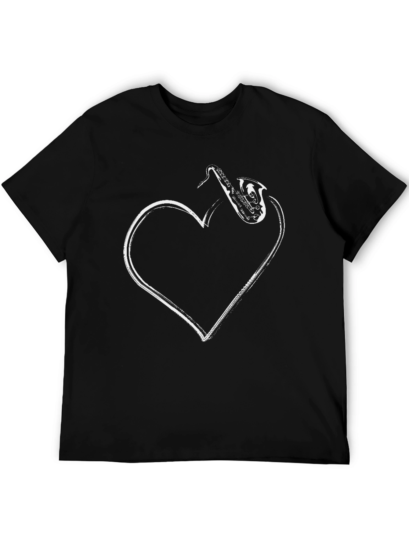 Saxophone Heart Graphic Black T-Shirt