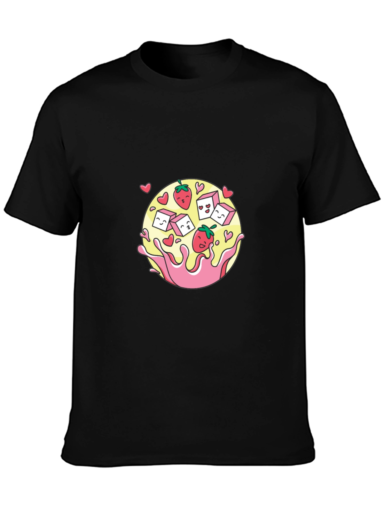 Strawberry Sugar Cube Splash Graphic Tee - Black Cotton Blend