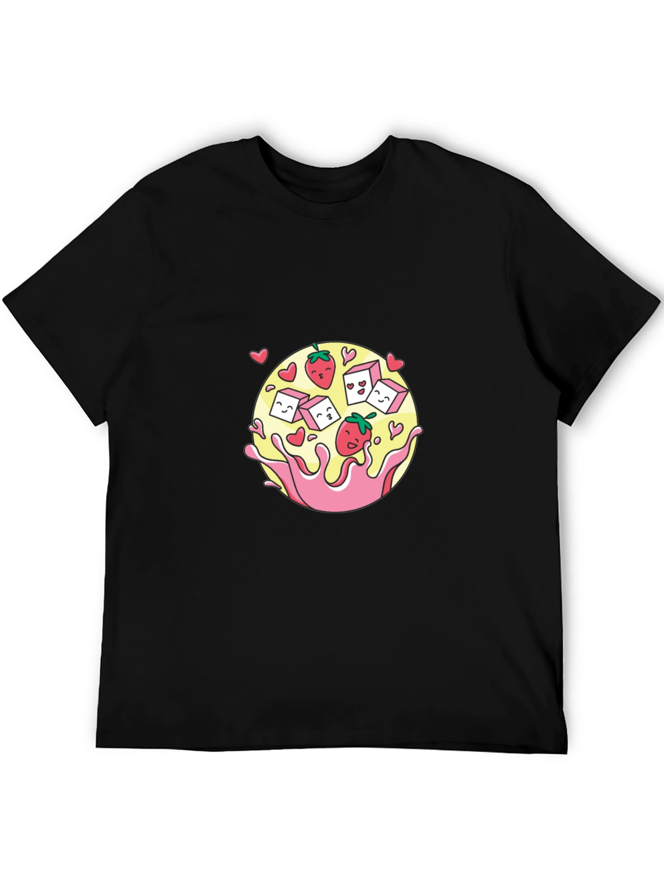 Strawberry Sugar Cube Splash Graphic Tee - Black Cotton Blend