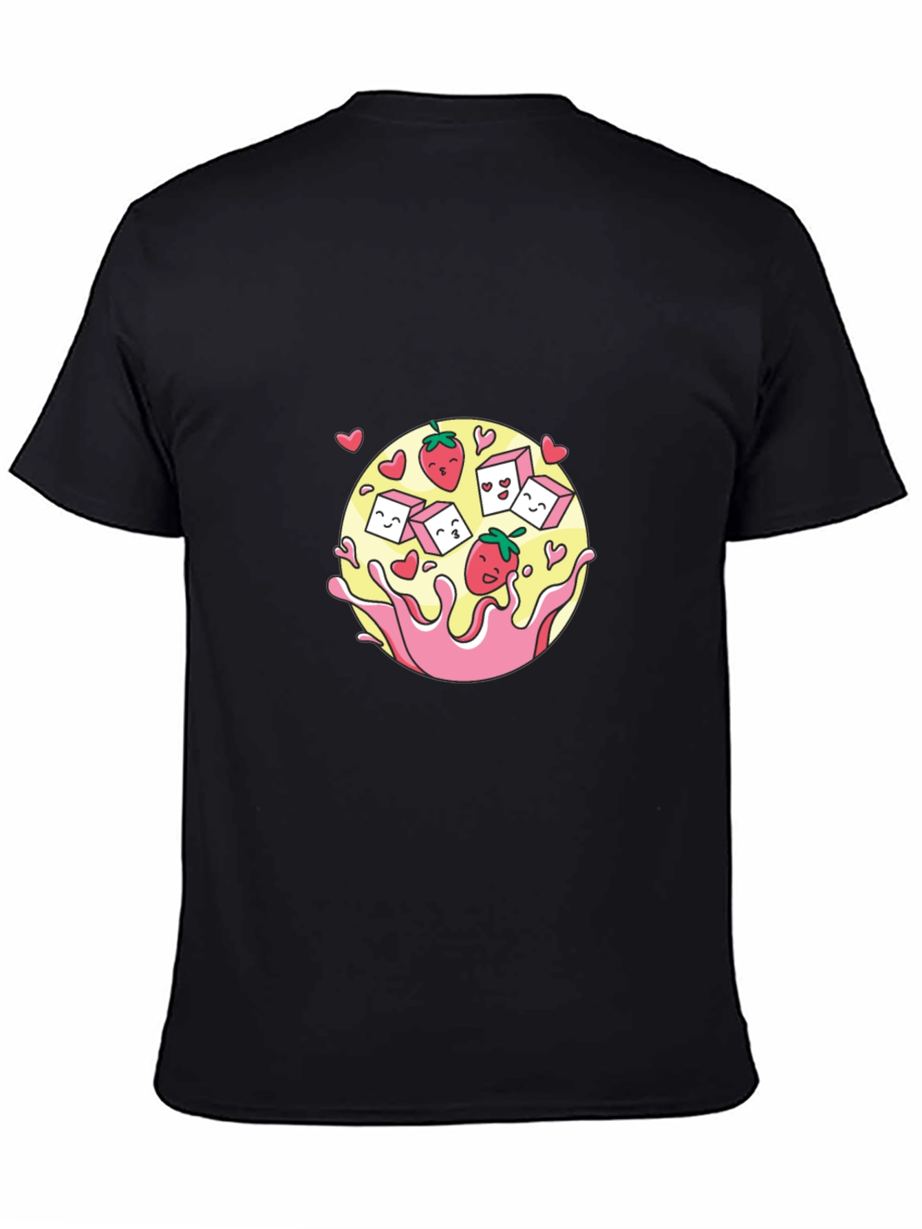 Strawberry Sugar Cube Splash Graphic Tee - Black Cotton Blend