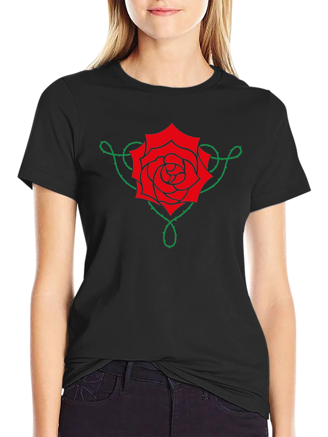 Rose Vine Graphic Tee - Black