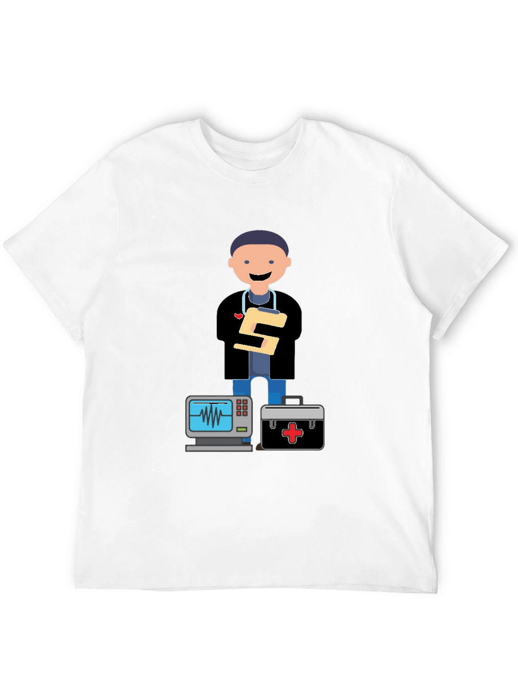 Cartoon Doctor Black T-Shirt